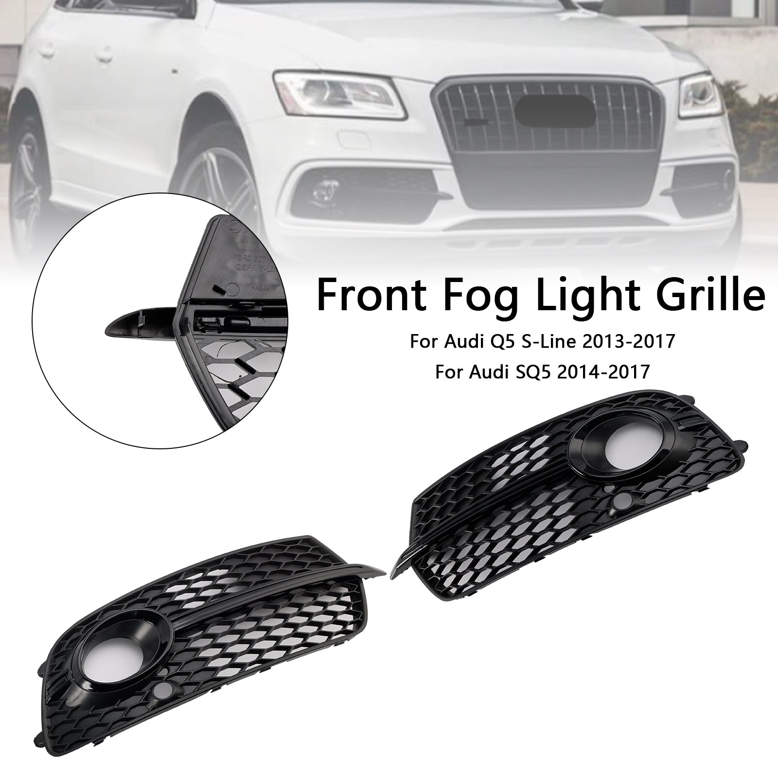 Voorbumper Mistlamp Grill Grille Fit Audi Q5 S-Line SQ5 2013-2017 Zwart