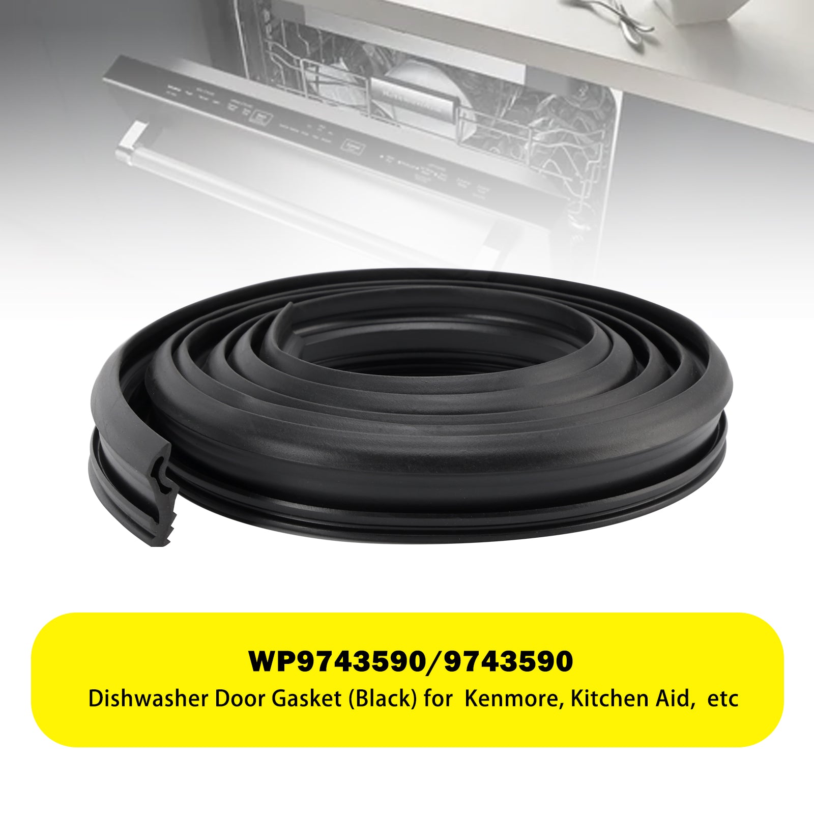 WP9743590/9743590 oppvaskmaskin dørpakning (svart) for Kenmore Kitchenaid osv