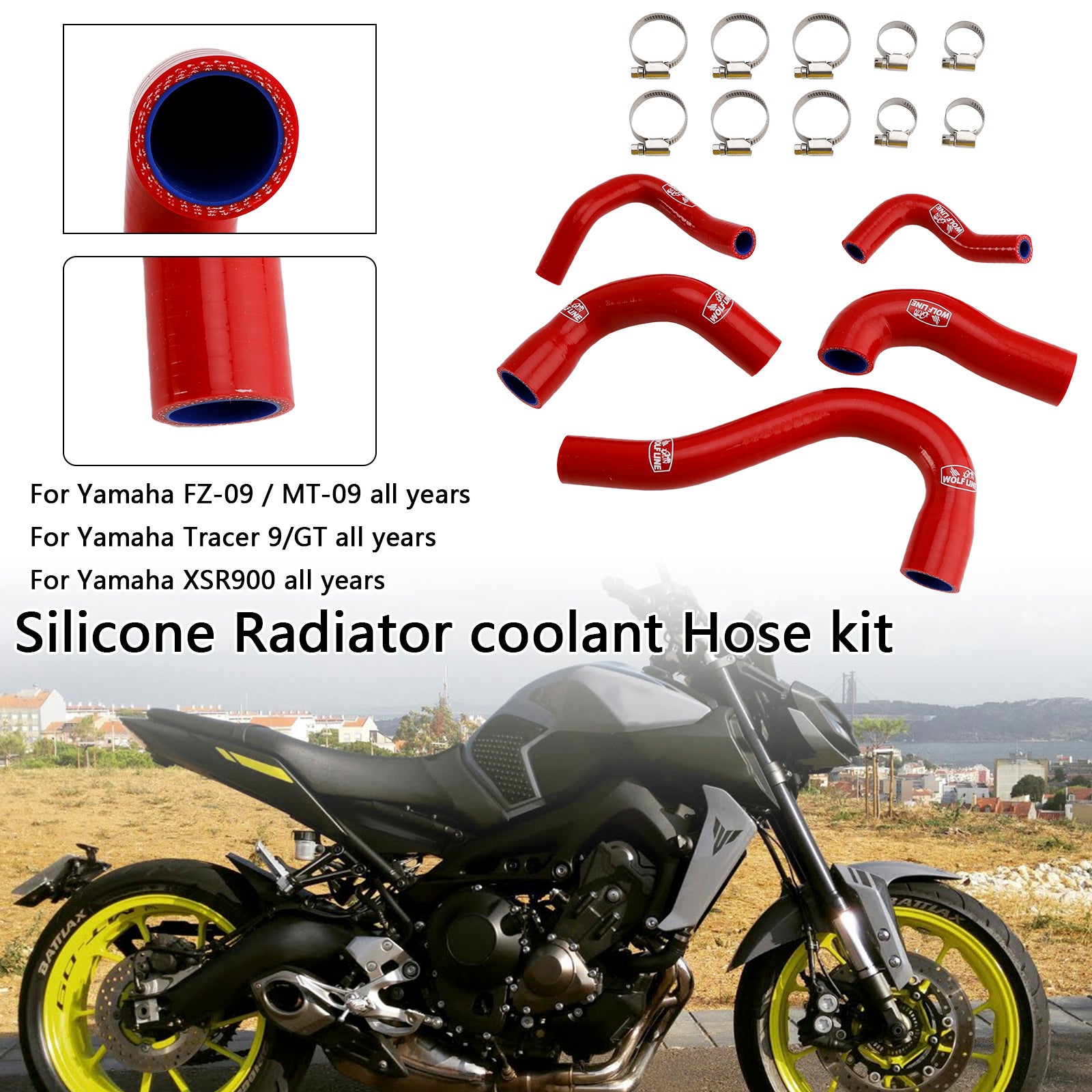 Yamaha MT-09 XSR900 TRACER 9/GT Todos os anos Silicone Radiator Coolant Mangueira