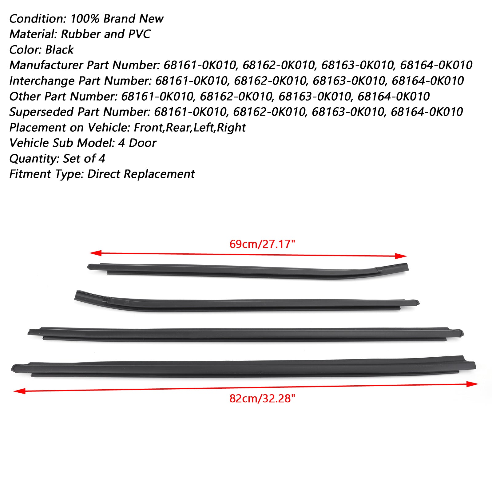 2005-2015 Toyota Hilux SR5/VIGO/MK6 PICKUP Rubber Door TGN16 GGN25 RH+LH Seal BS4 Glass