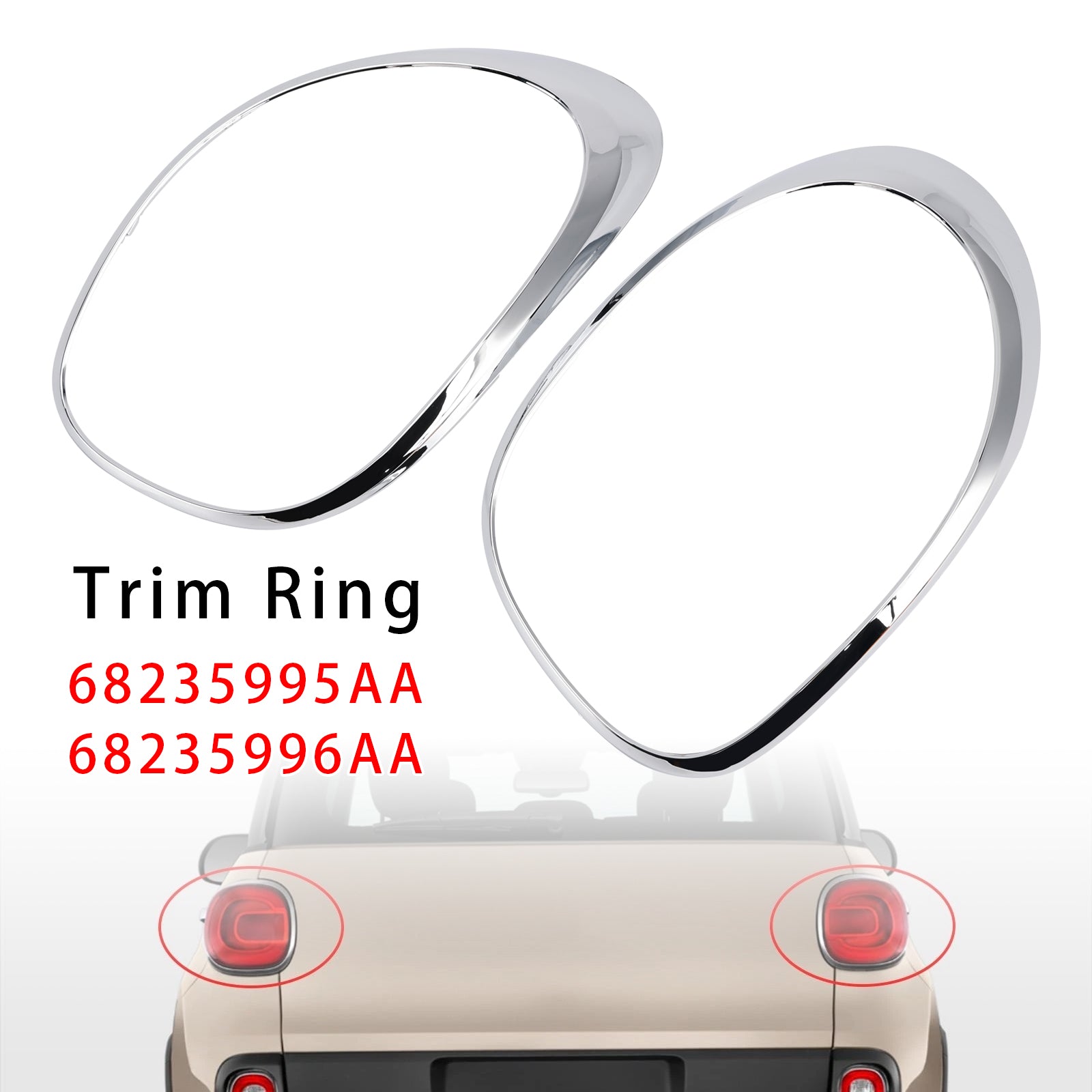 2014-2020 For Fiat 500L Left+Right Rear Taillight Lamp Trim Ring Chrome