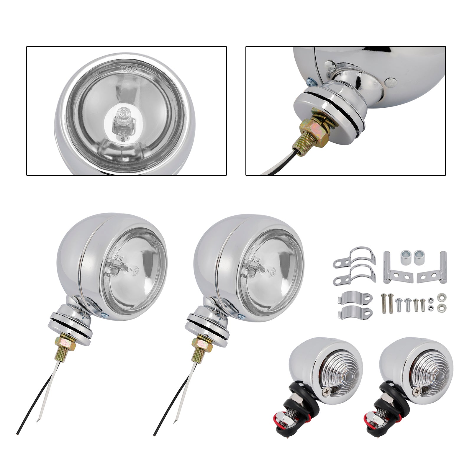 Motorcycle Beam Headlight Fog lampe personnalisée Chrome # D19 pour Racer Bobber Chopper