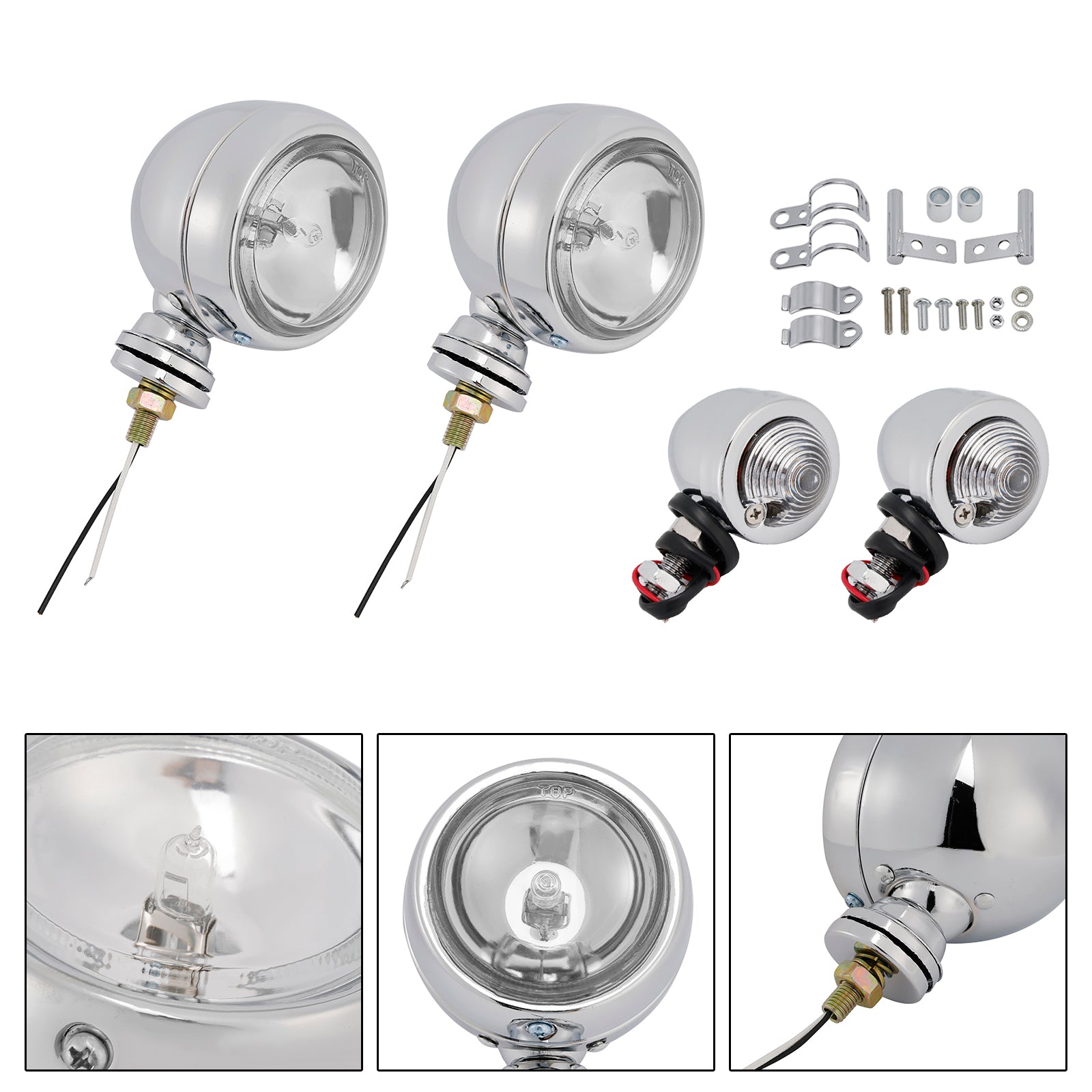 Motorcycle Beam Headlight Fog lampe personnalisée Chrome # D19 pour Racer Bobber Chopper