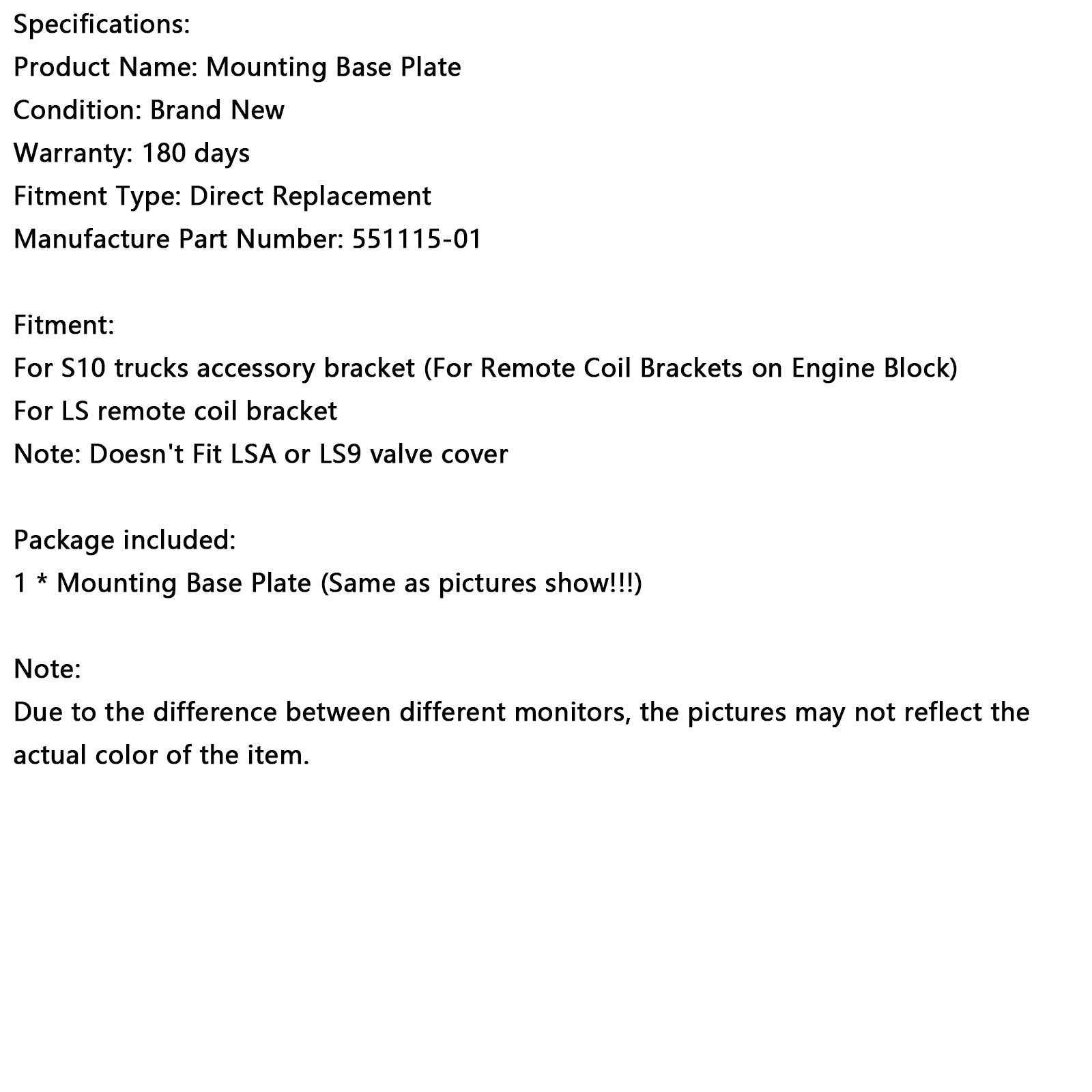 Placa de soporte de montaje de bobina de encendido de aluminio 551115-01 compatible con Chevy S10 LS