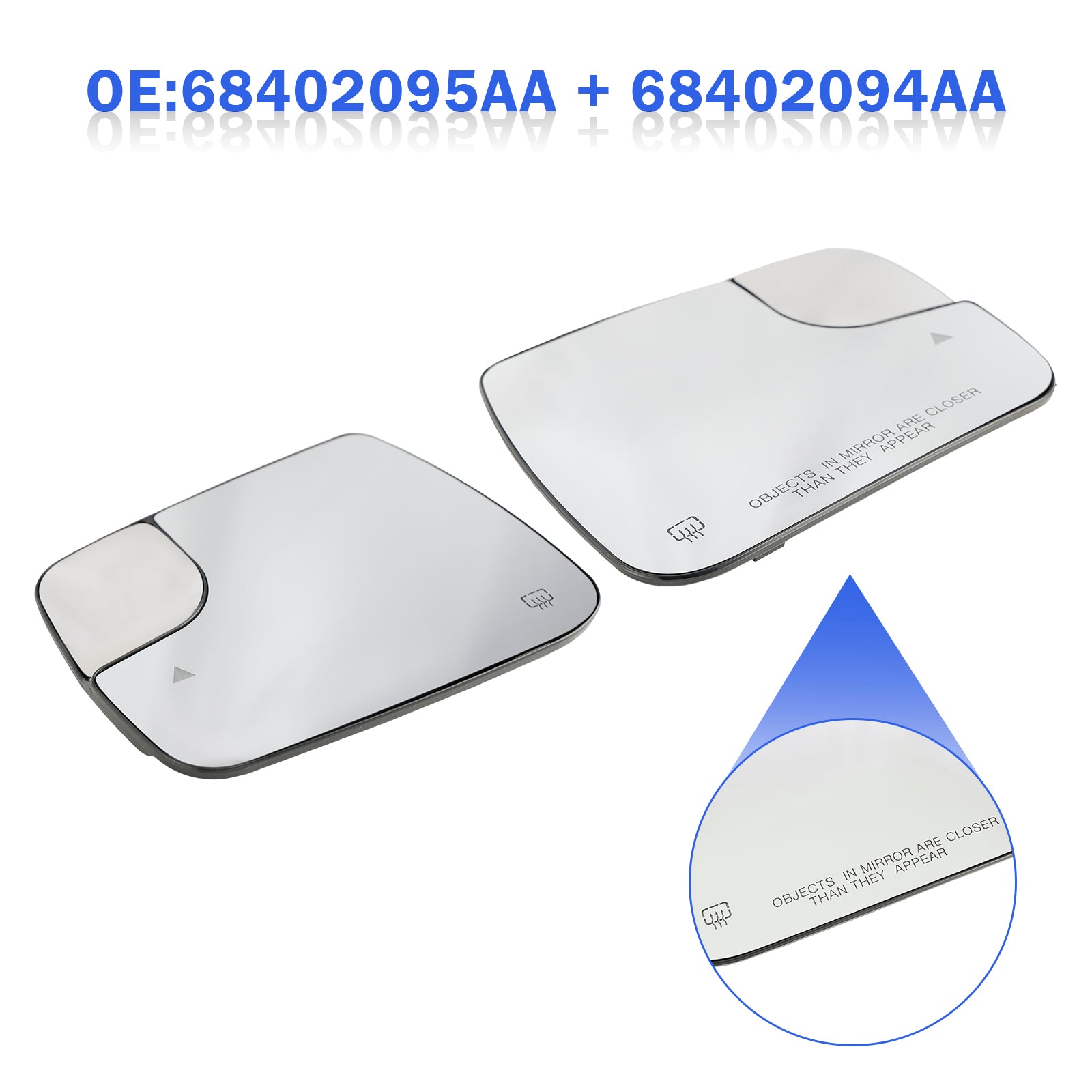 2019-2022 Dodge RAM 1500 2500 2 × slepé miesto + vonkajšie zrkadlové sklo tepla