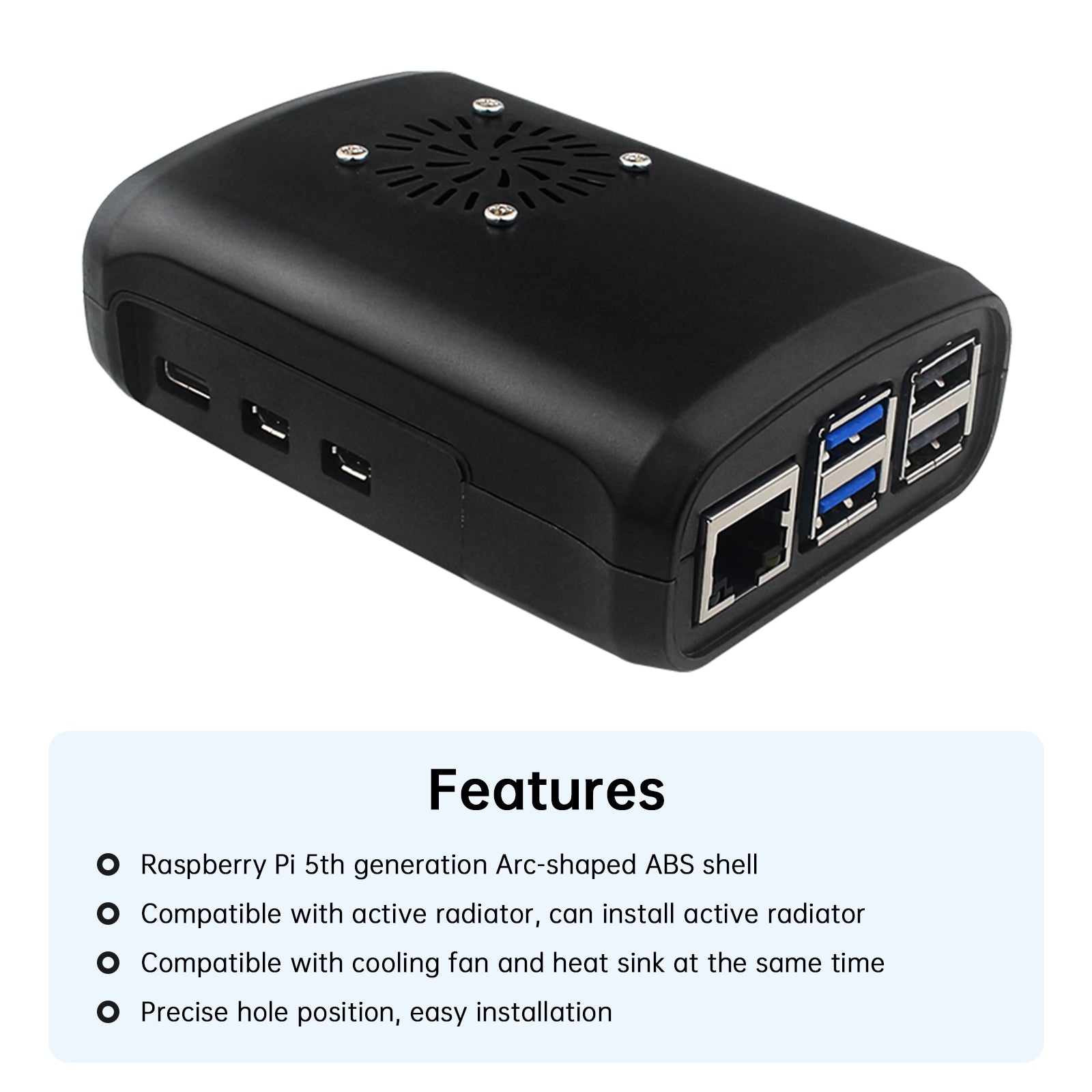 ABS Shell Raspberry PI5/5B injektion Gjuten skyddsskal W Active Radiator