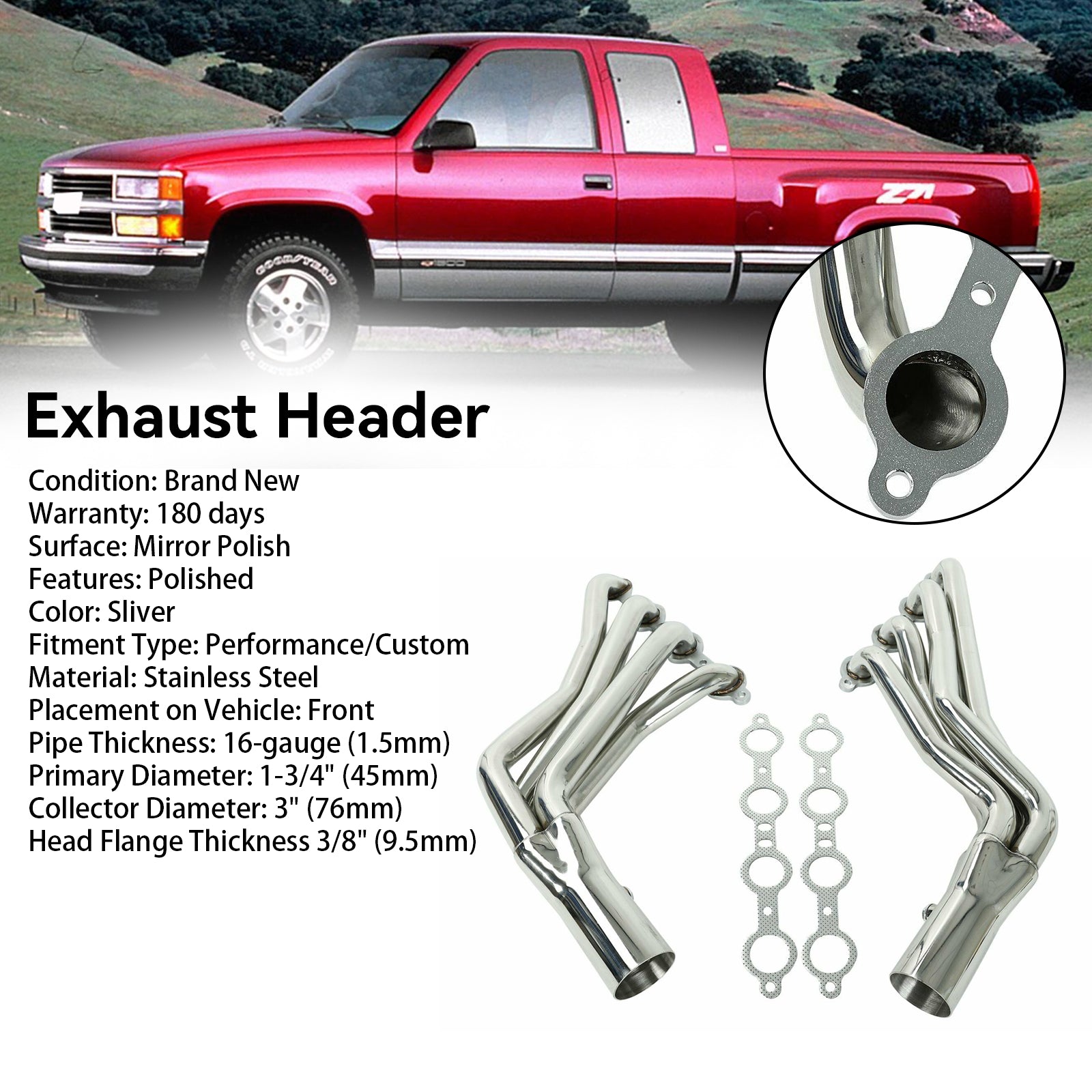 LS utbytbara rörgrenrör 1-3/4" Passar Chevy Pontiac Buick LS1 LS2 LS3 LS6 LS7