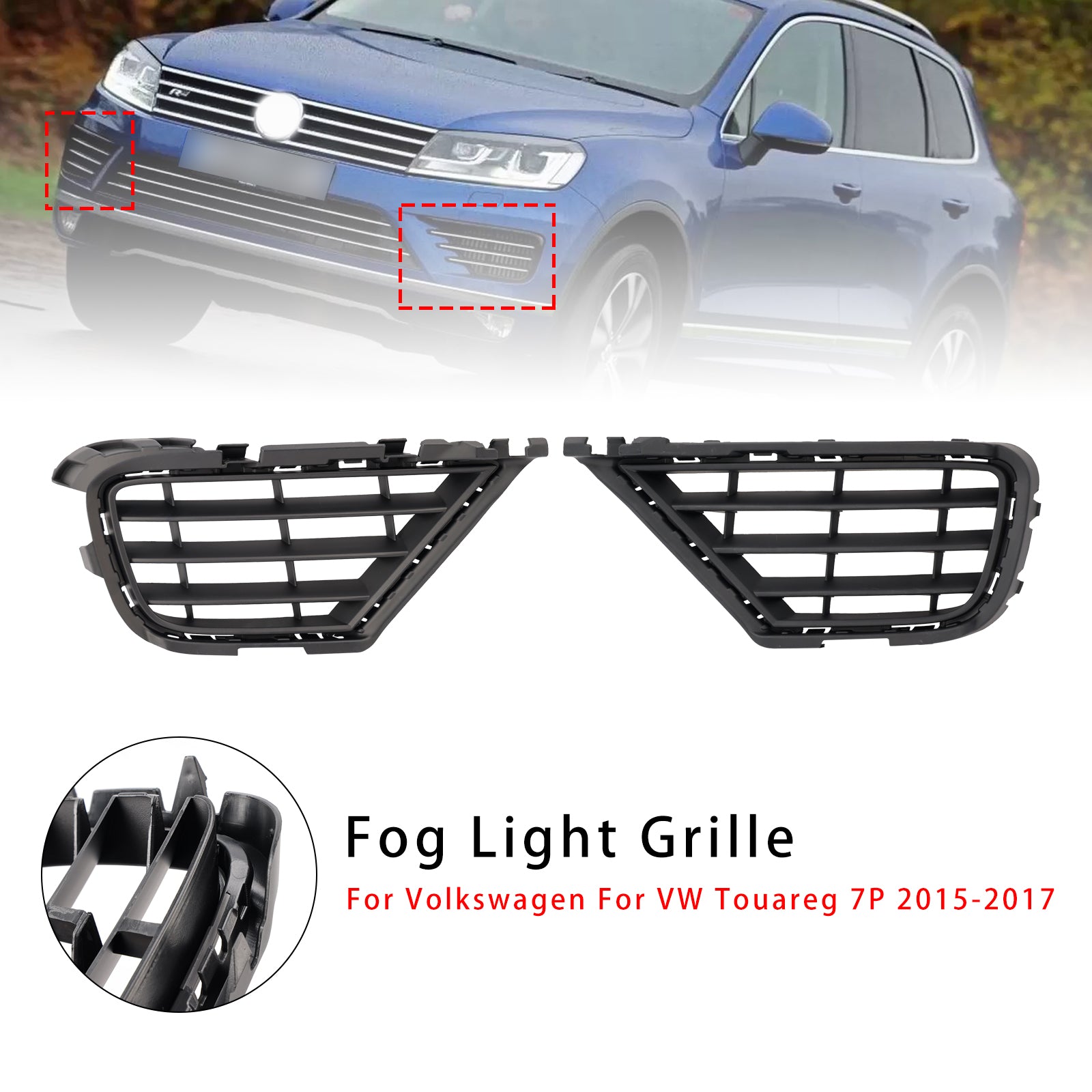2015-2017 Volkswagen VW Touareg 7P 2PCS Front Nedre tåkelysdeksel Grill Grill