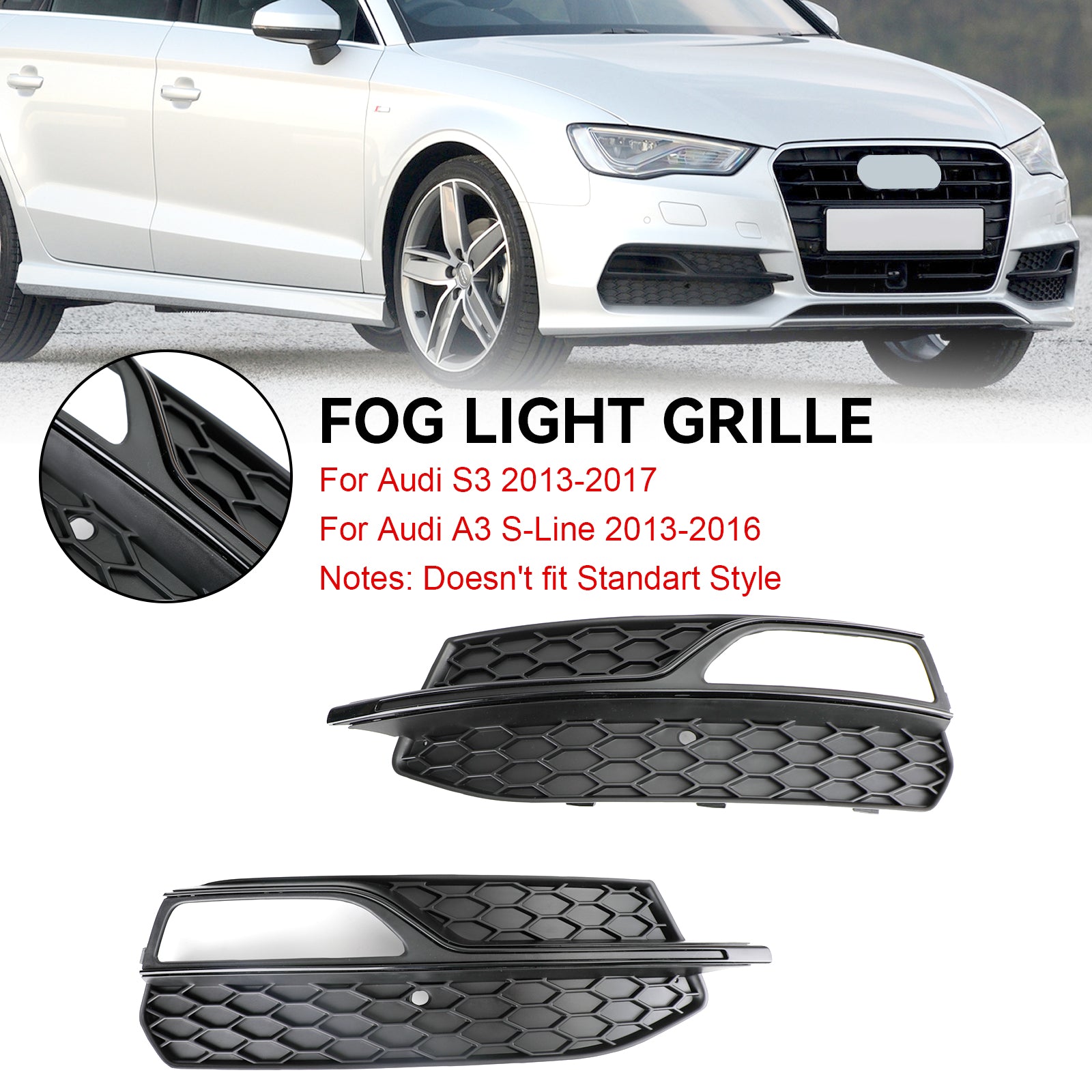 2013-2016 Audi A3 S-Line Dolný nárazník hmlová hmla Grill Grill Grill