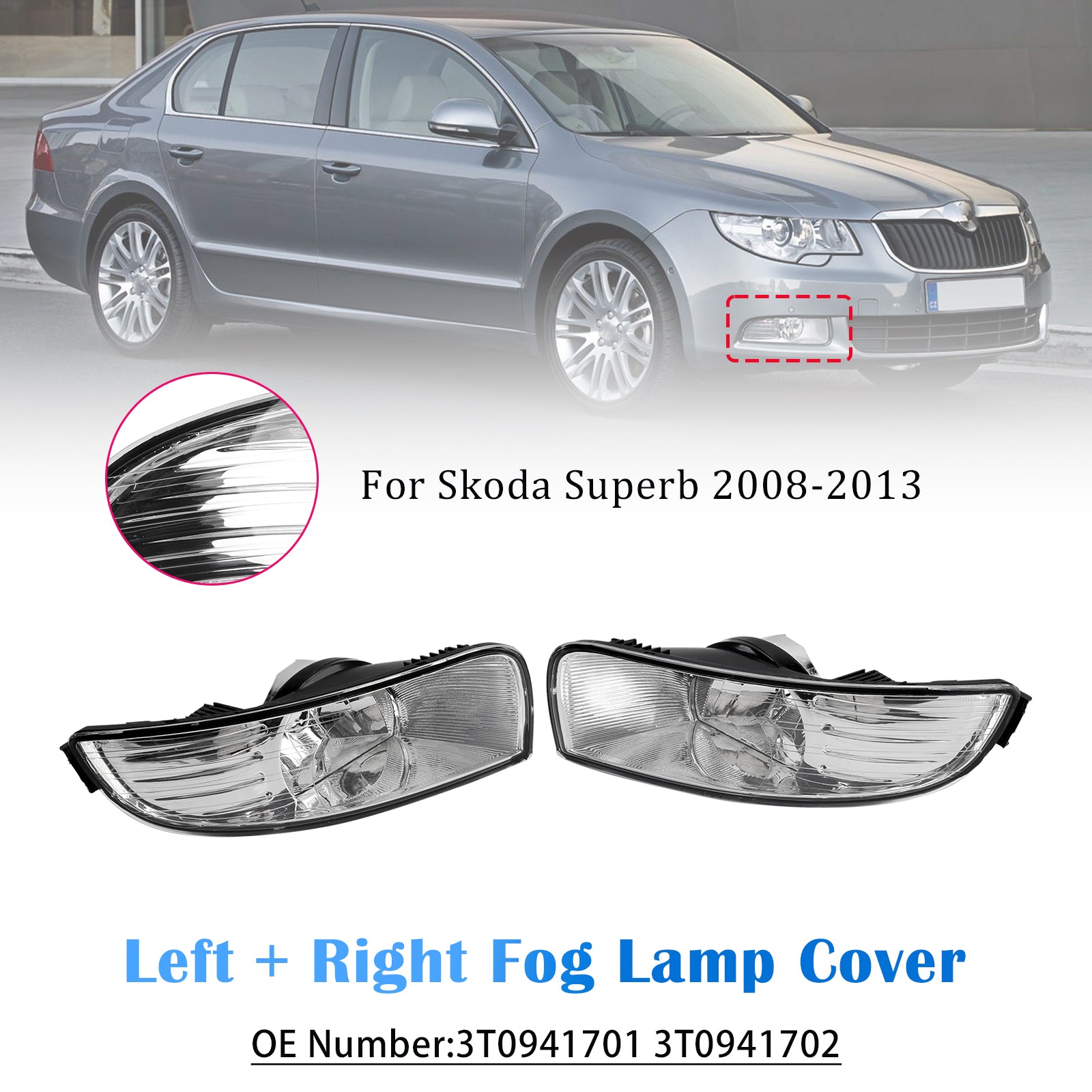 Left + Right Fog Lamp Cover 3T0941701 3T0941702 For Skoda Superb 2008-2013