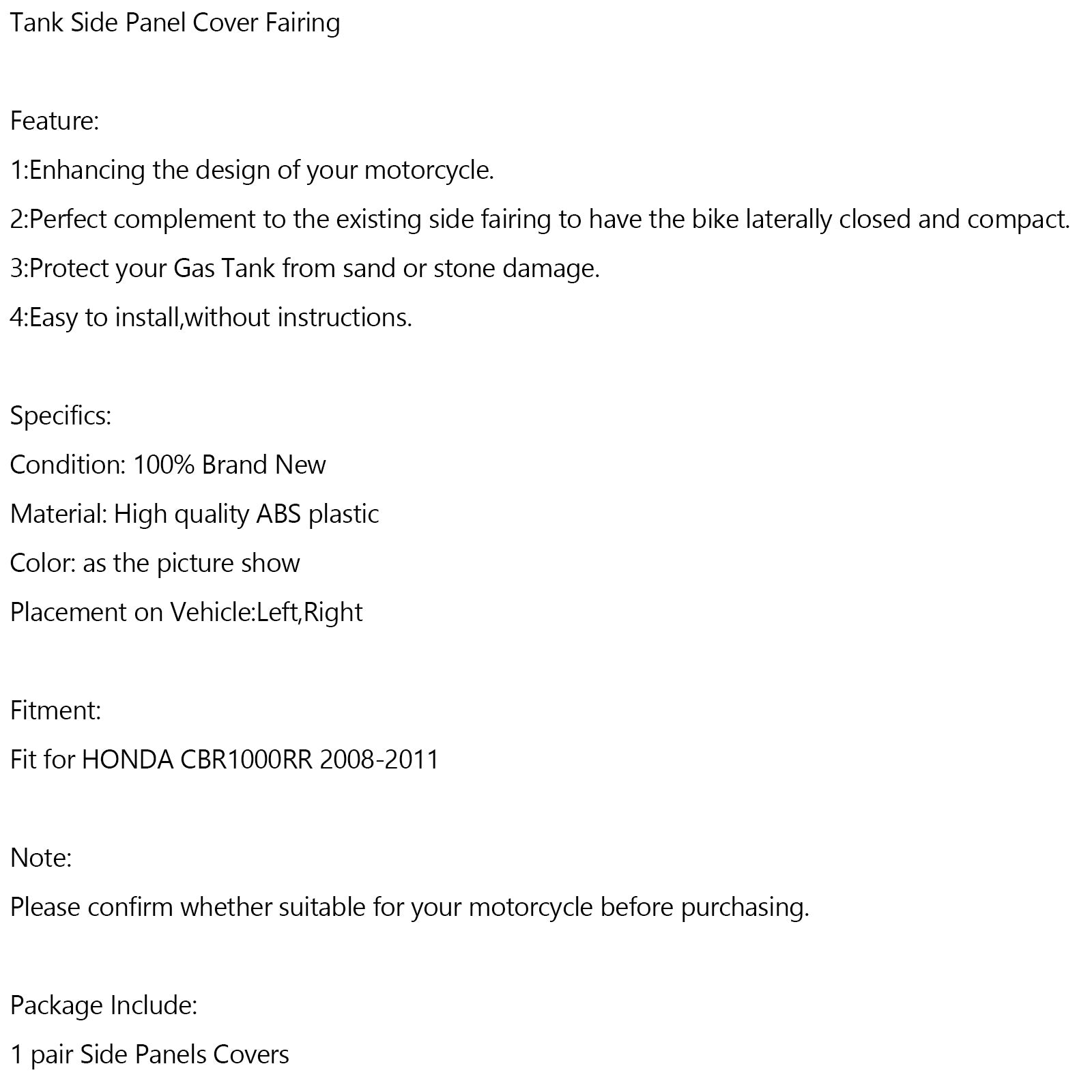 2008-2011 Honda CBR1000 RR Réservoir Côté Siège Revêtement D'habillage Panneau Carénage Capot