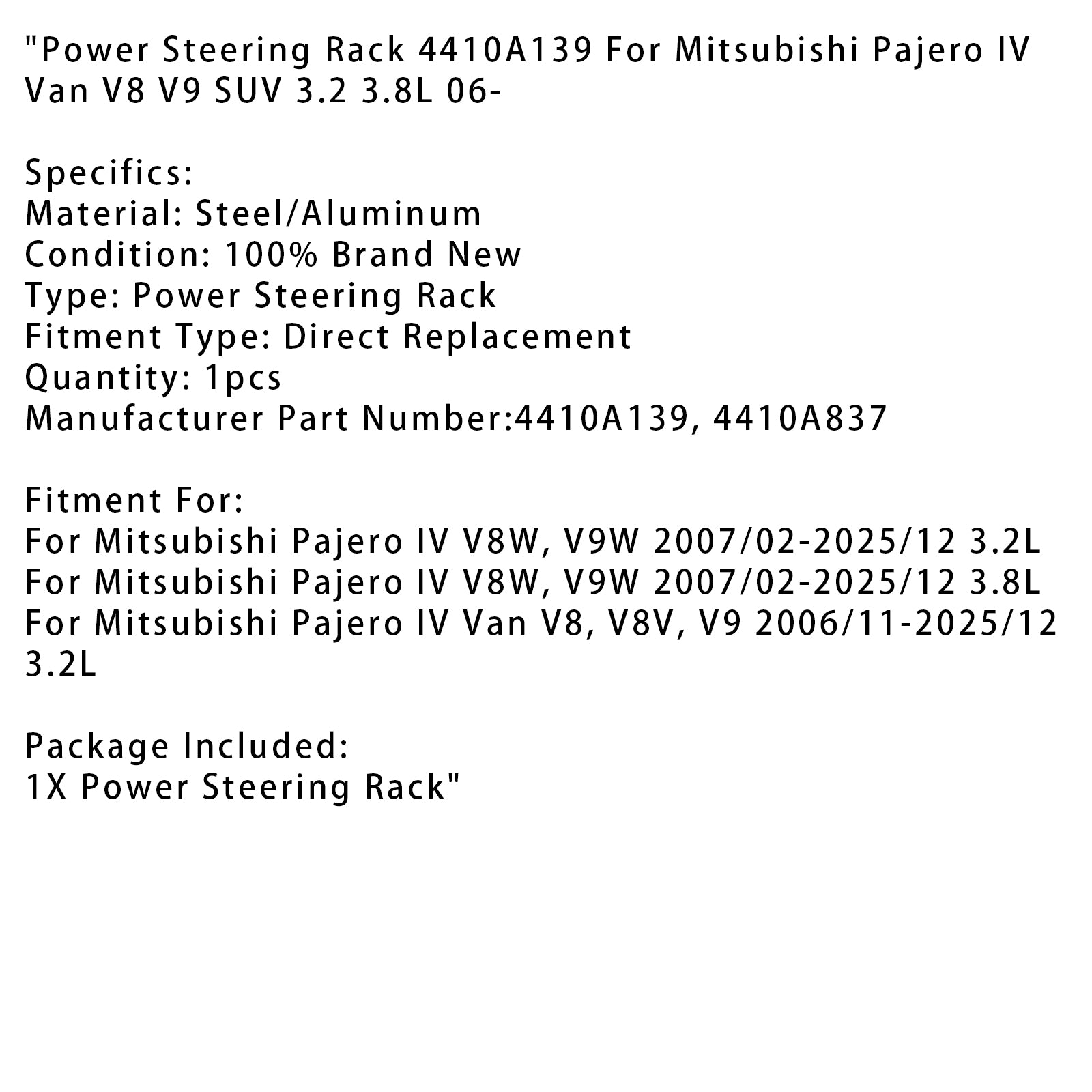 2007/02-2025/12 Mitsubishi Pajero IV V8W, V9W 3.2L stuurbekrachtigingsrek 4410A139 4410A837