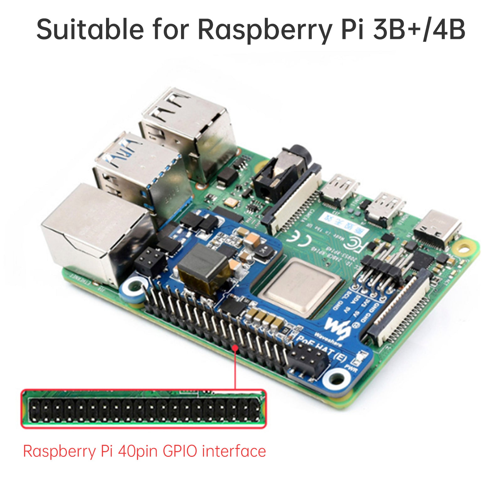 Raspberry Pi 4B/3B+ Ethernet-voeding Uitbreidingskaart Poe-voeding