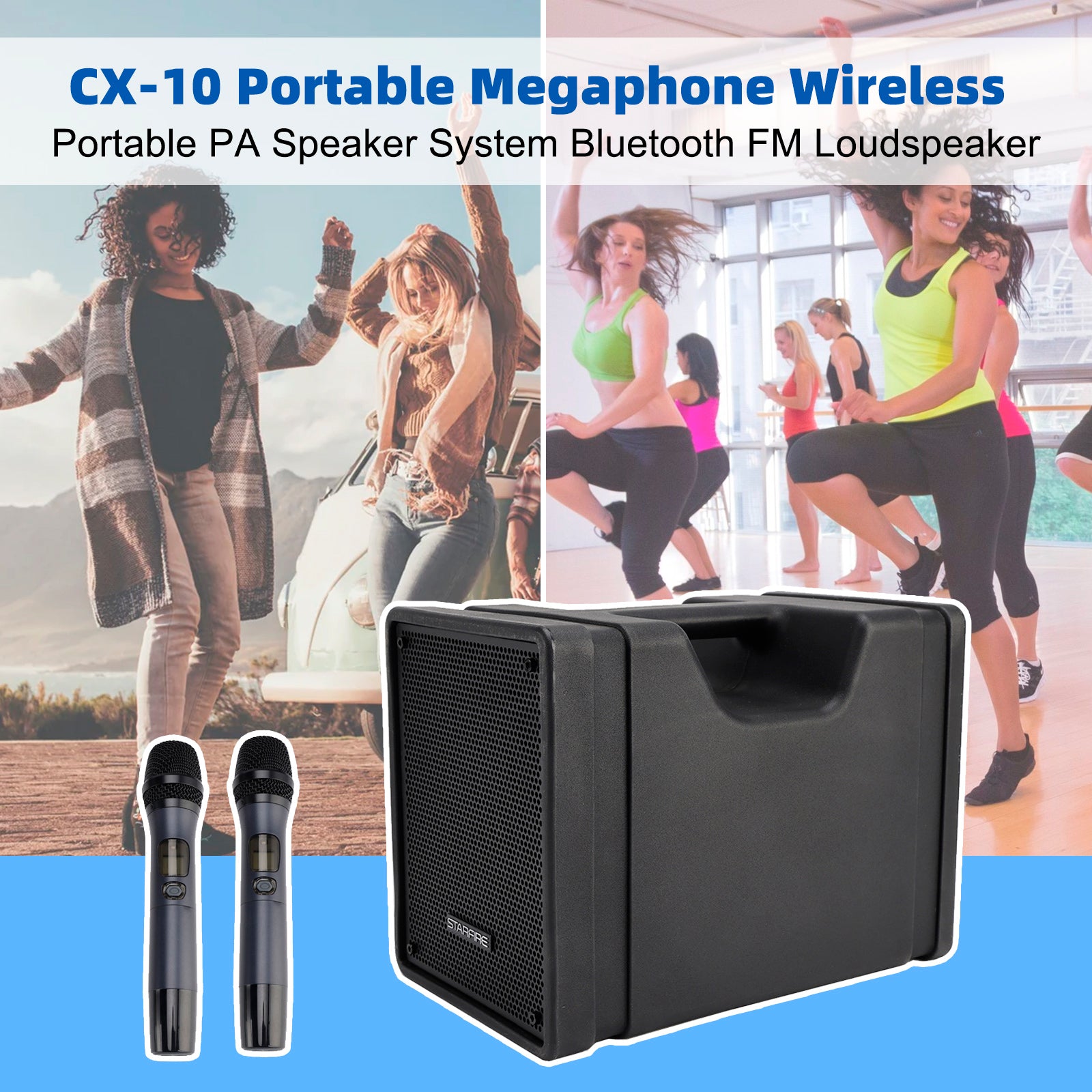 CX-10 Megáfono portátil Sistema de altavoz PA portátil inalámbrico Altavoz Bluetooth FM