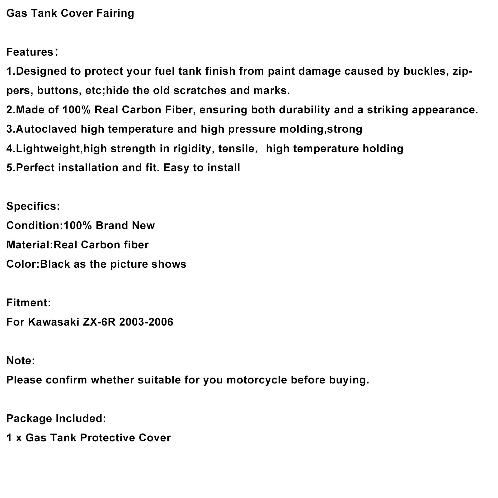 Real Carbon Fiber Tank Cover Fairing For Kawasaki ZX6R 2003-2006