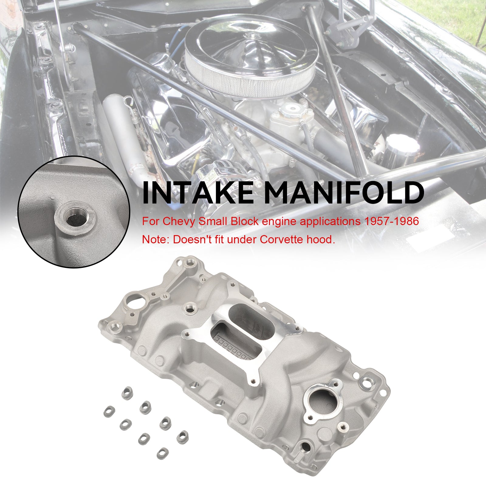 Dual Plane Inlaatspruitstuk geschikt voor Chevy Small Block 305 327 350 400 57-86 High Rise