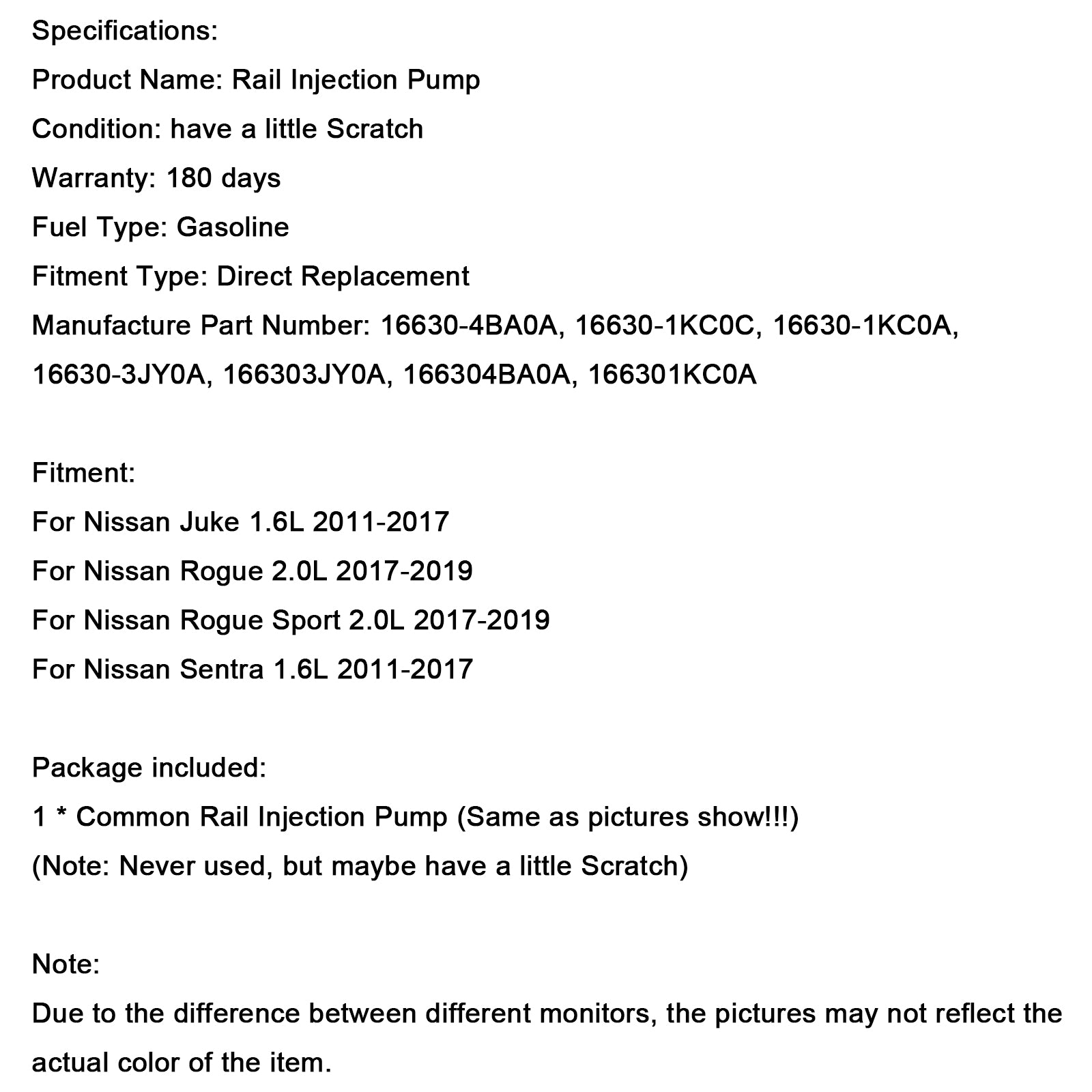 2011-2017 Nissan Juke 1.6L hogedrukbrandstofpomp 16630-4BA0A 16630-1KC0C 166303JY0A