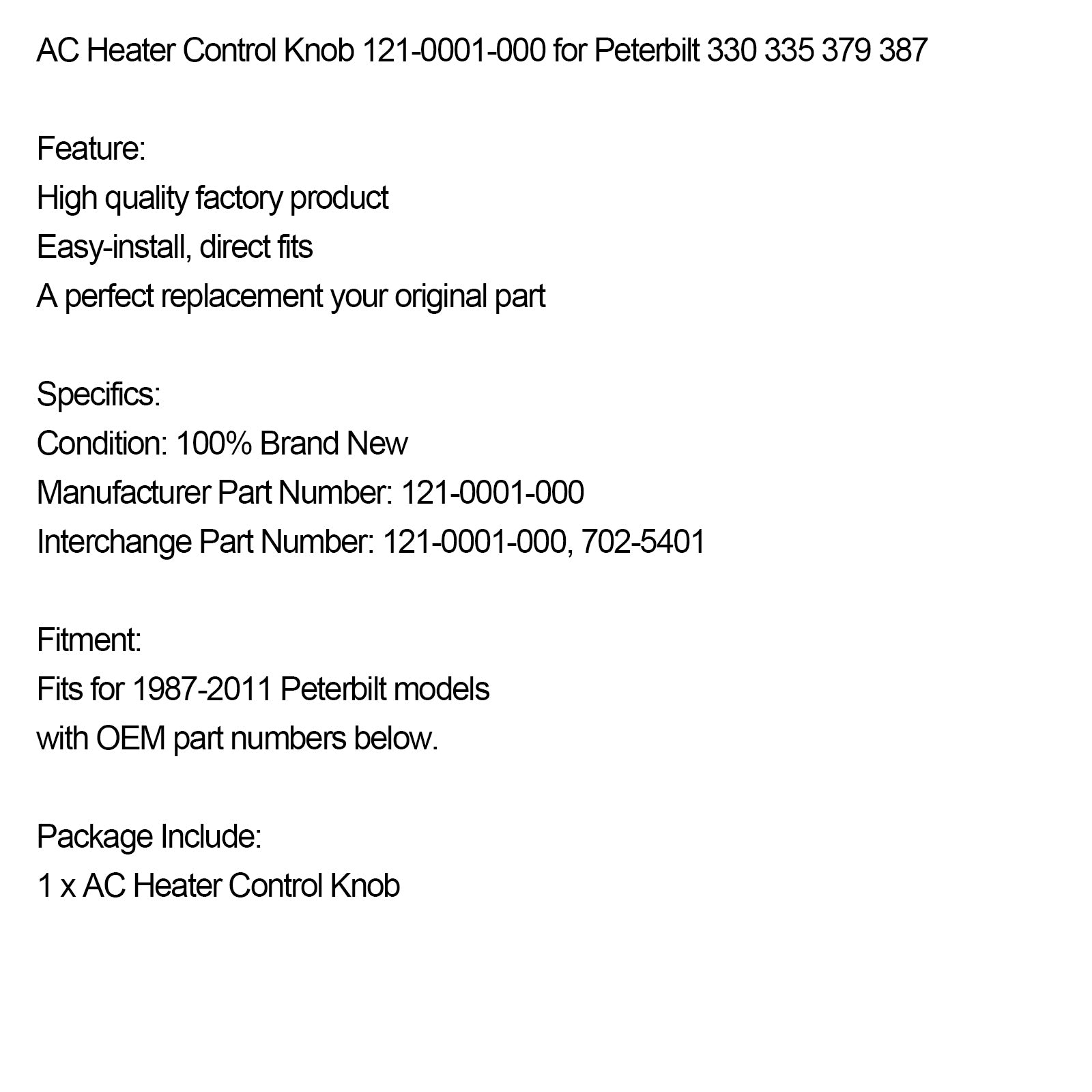 1987-2011 Peterbilt 330 335 379 387 CANTO DE CONTROLE DE CONTROLE DE ALTO 121-0001-000