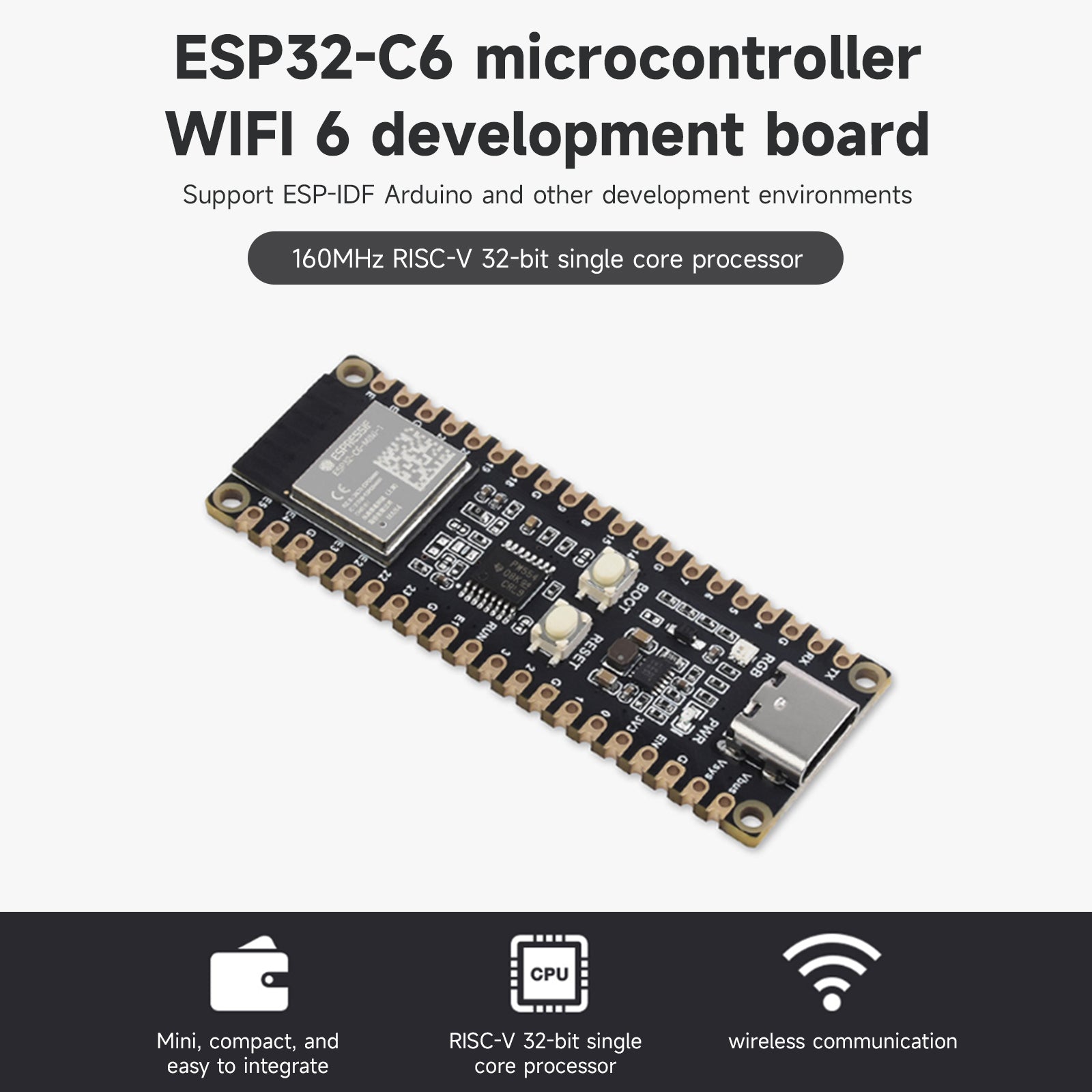 Board de développement de microcontrôleur ESP32-C6 160 MHz Processeur unique PI PICO
