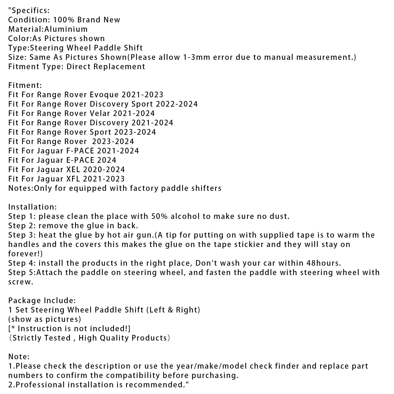 Stuurwiel paddle shifter uitbreiding geschikt voor Range Rover Jaguar aluminium