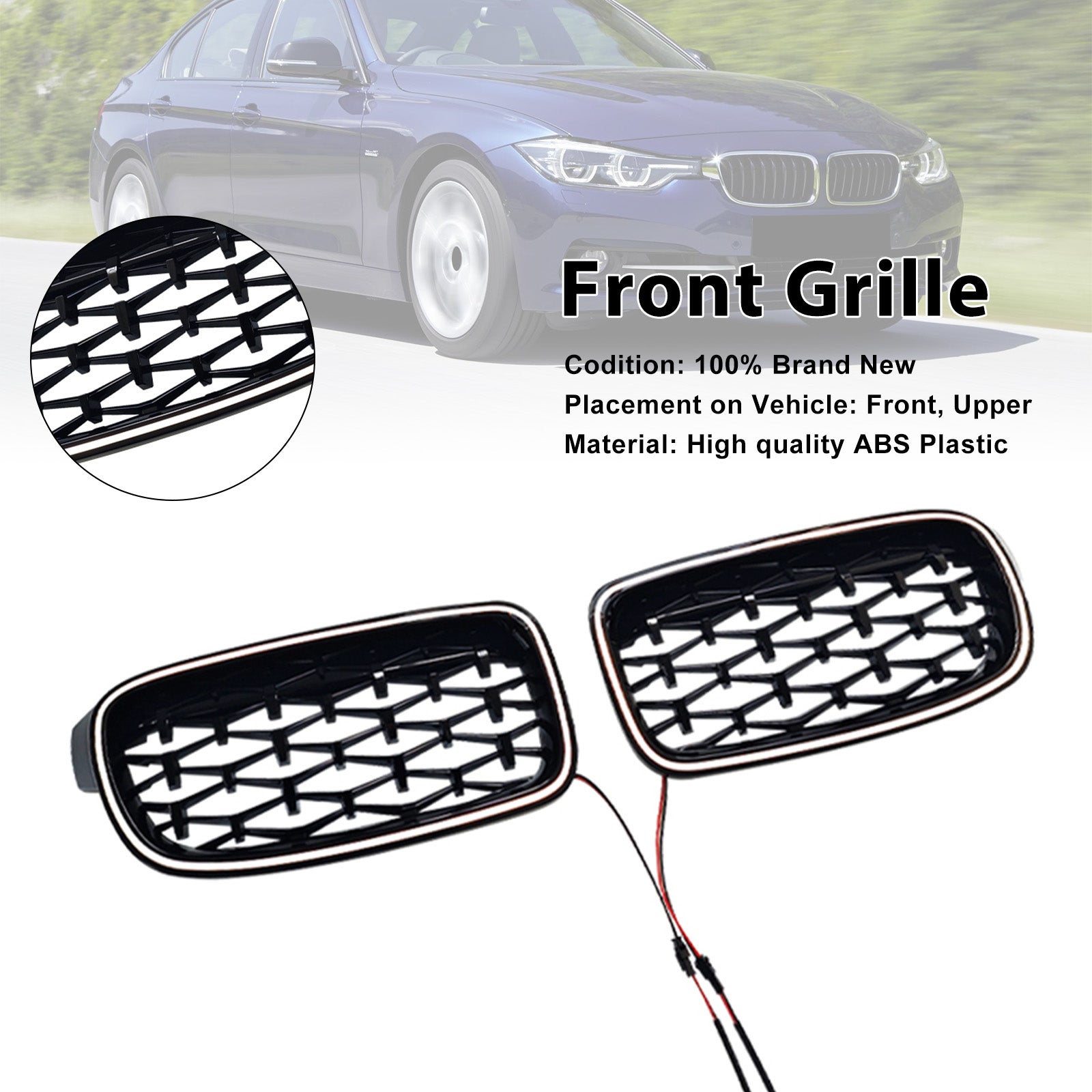Diamond Front Kidney Grille Grill Fit BMW 3 Series F30 F31 F35 2012-2019