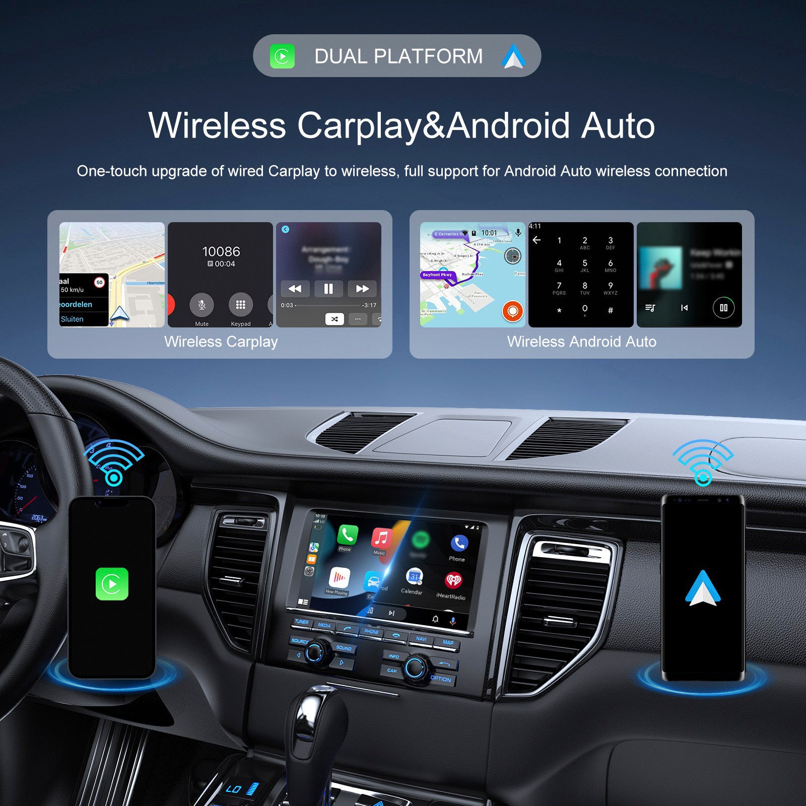 2 i 1 USB Car Dongle Connect Box Trådlös Apple Carplay Android Auto Adapter