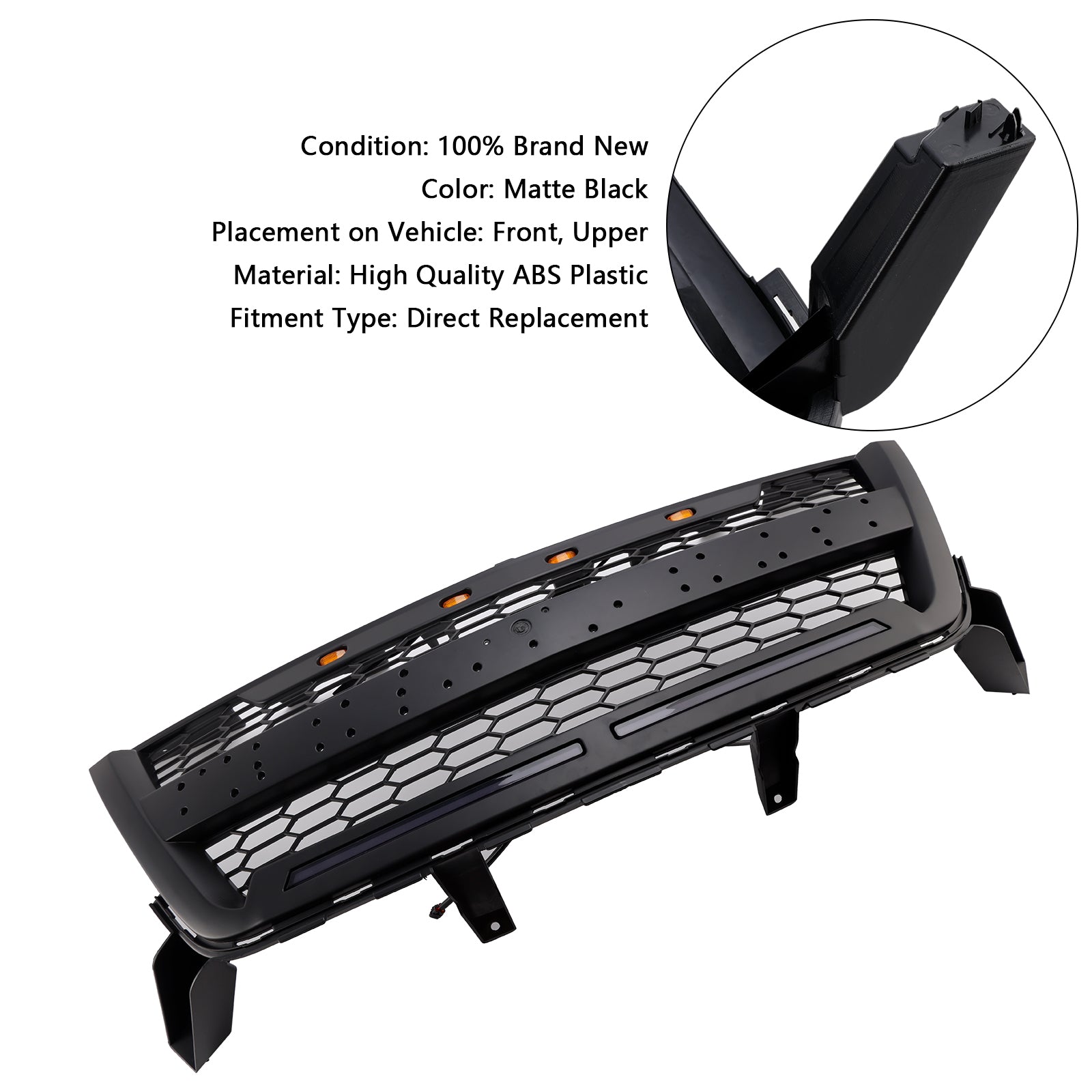 Grade de pára-choques dianteiro preto foste fit Chevy Colorado 2016-2020 com LED