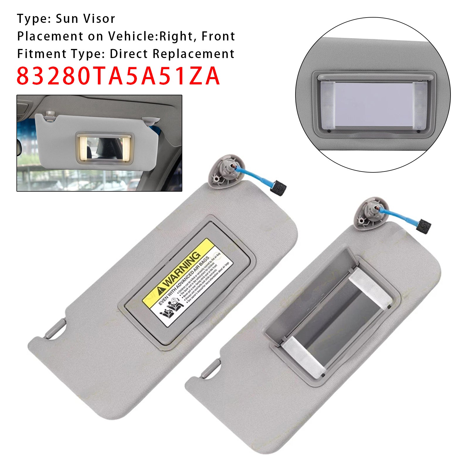 Pair Of Gray Sun Visor 83280TA5A51ZA For Honda Accord 2008-2017