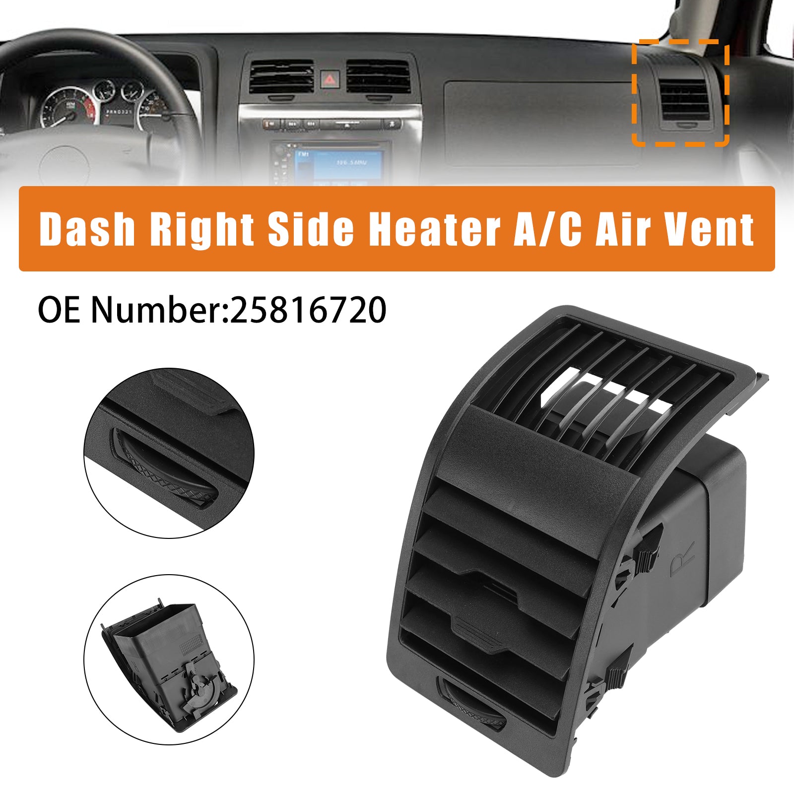 Dash Right Side Heater A/C Air Vent 25816720 Fit For Hummer H3 H3T 2006-2010