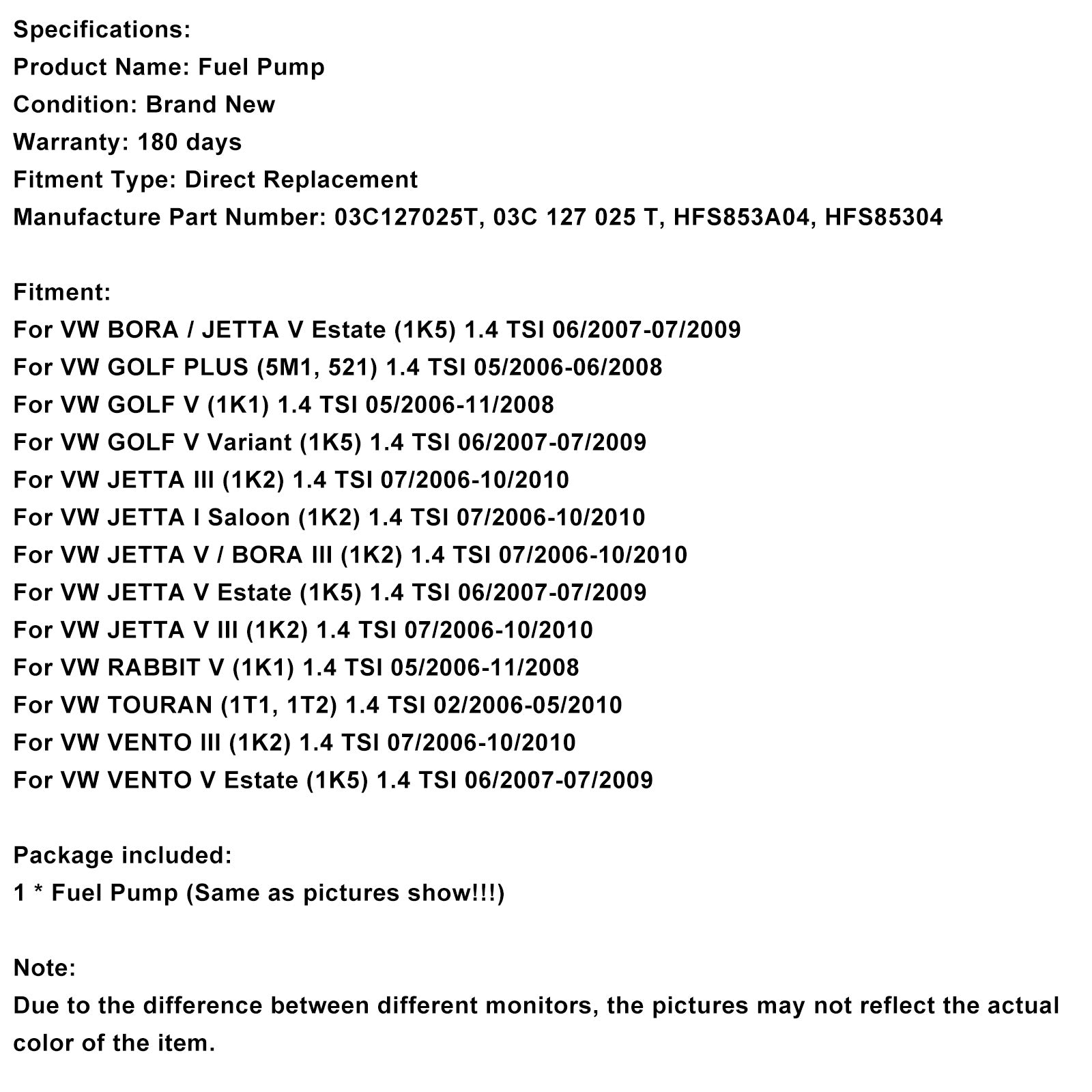 High Pressure Fuel Pump 03C127025T Fit VW Golf Plus Touran Jetta III 1.4L