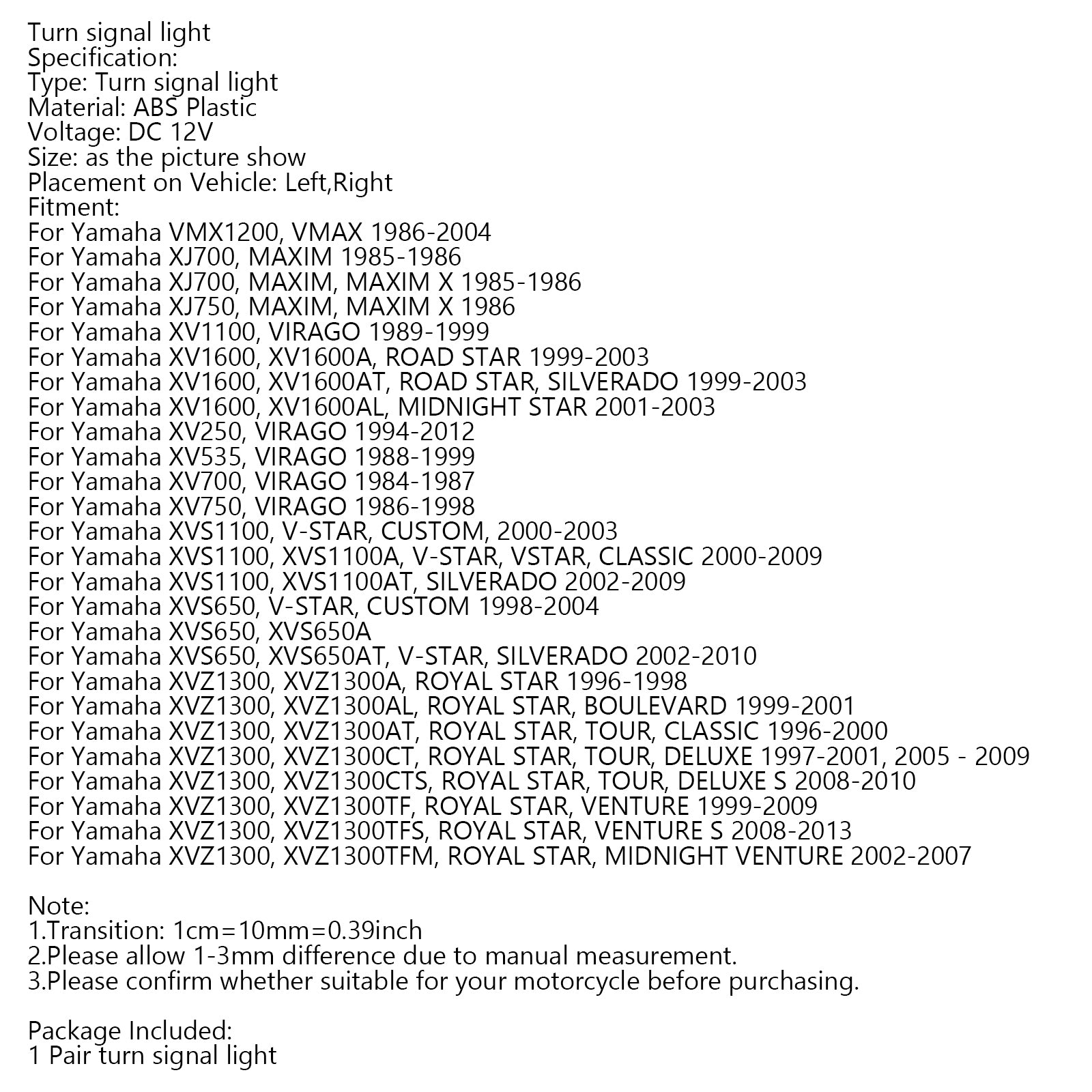 Indikátorový signál Moto Turn pre Yamaha XV535 XV920 Virago XV1100 XVS1100 Amber Generic