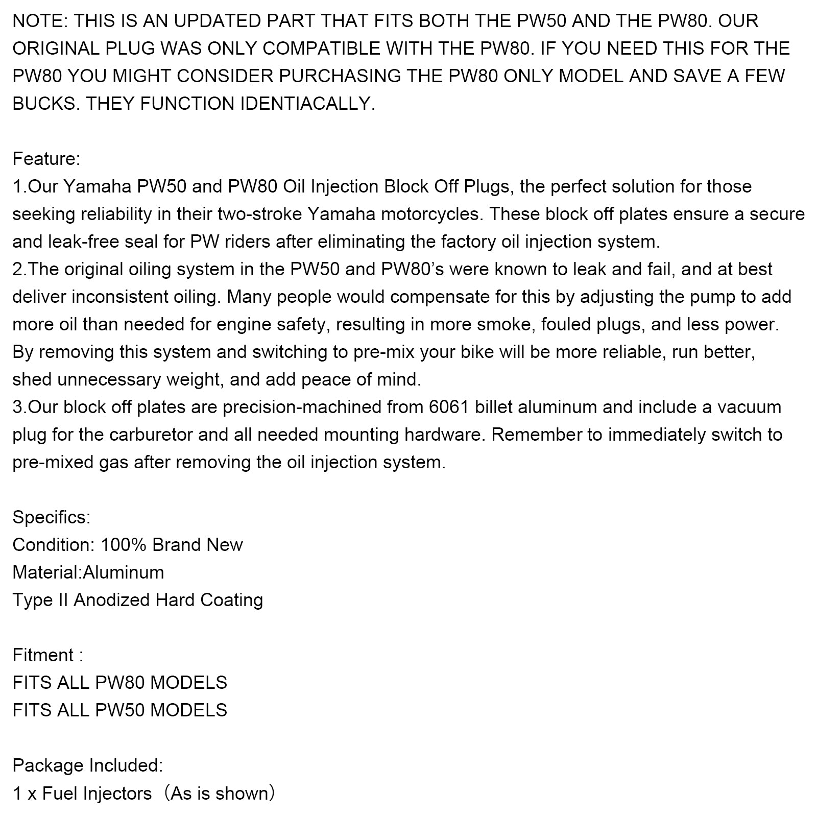 YAMAHA PW50 PW80 TOUS LES MODÈLES Bouchon de blocage de suppression de pompe d'injection d'huile bleu
