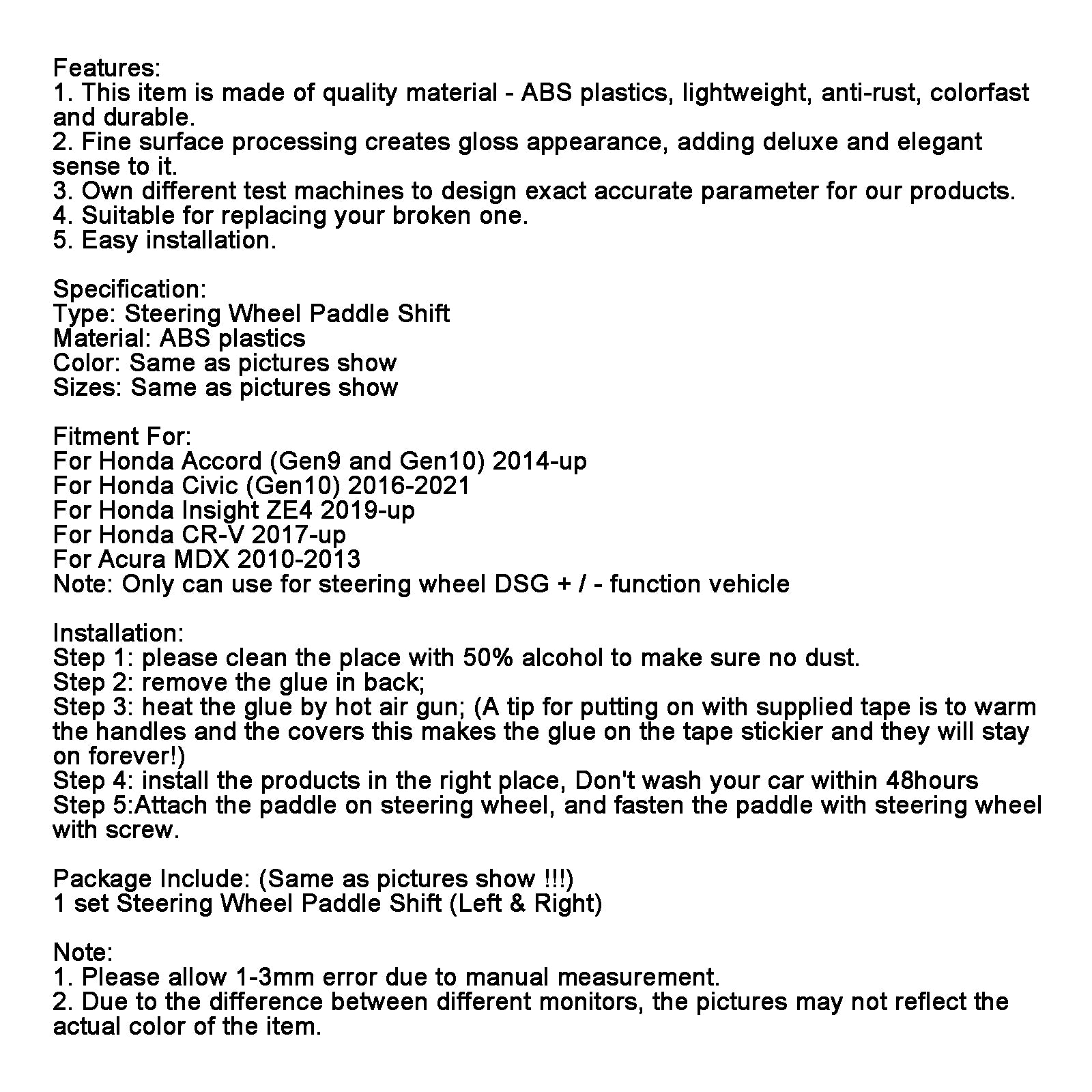 2st ratthjul paddla växelförlängning passar Honda Accord 2014-2019
