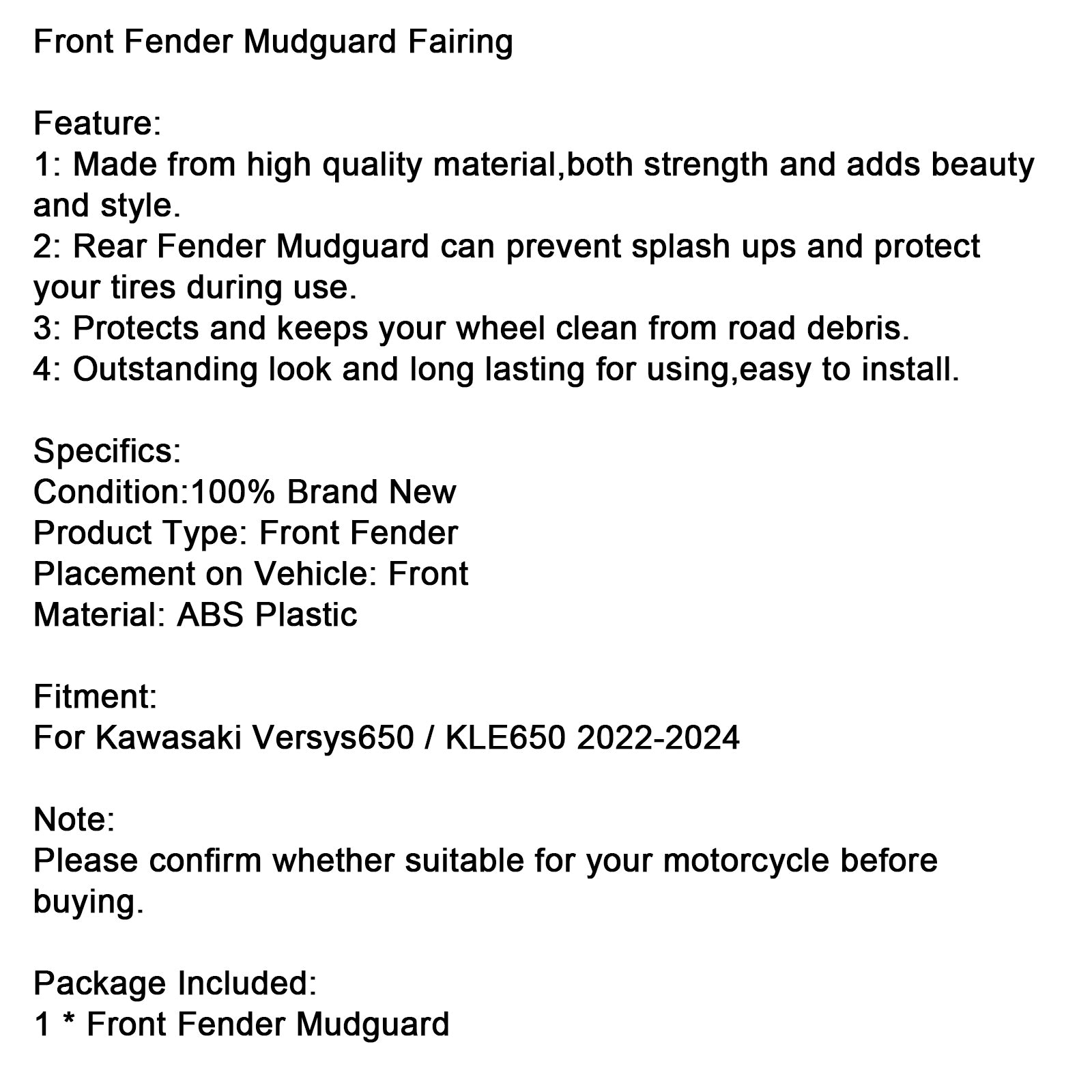 2022-2024 Kawasaki Versys 650 KLE650 Predný blatníka Mudguard Fairing