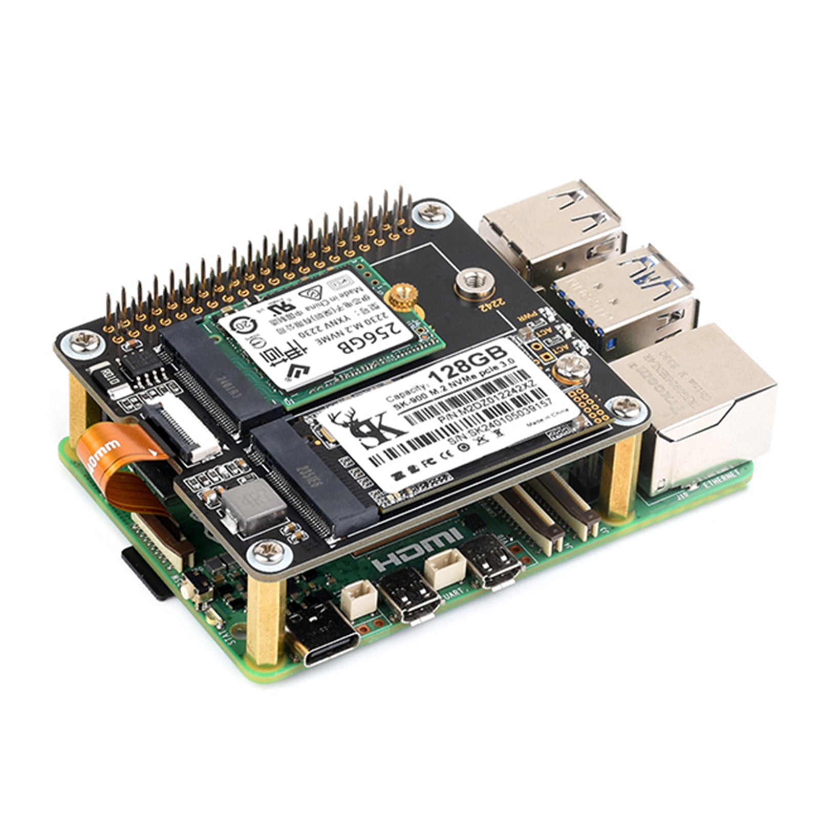 Raspberry PI 5: e generationens PCIe till dubbelkanal M.2 Adaptertavla Dual M.2