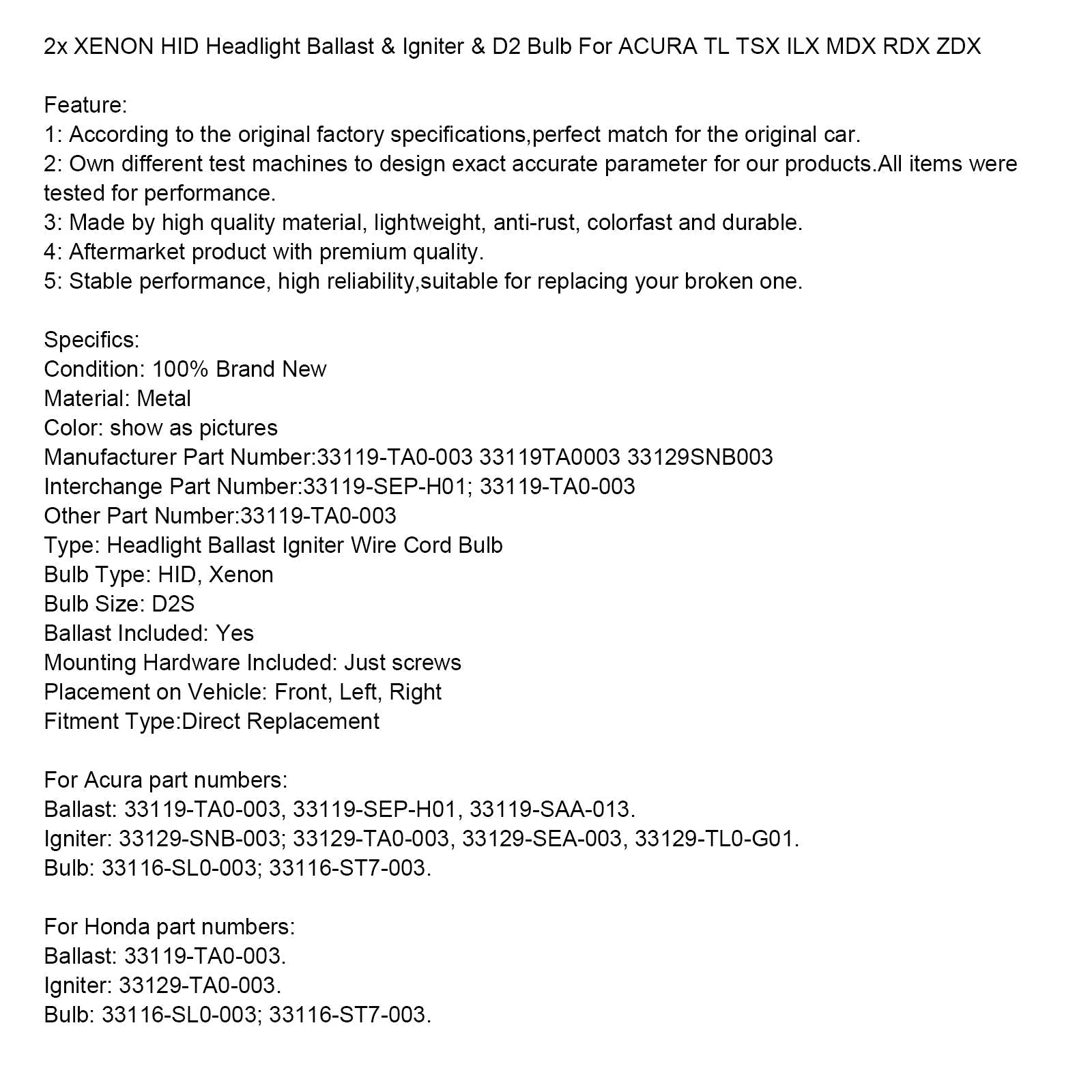 Balastro de farol XENON HID para Mitsubishi Outlander Sport 2011-2019 & Ignitor & Lâmpada D2 33119TA0003 2 unidades