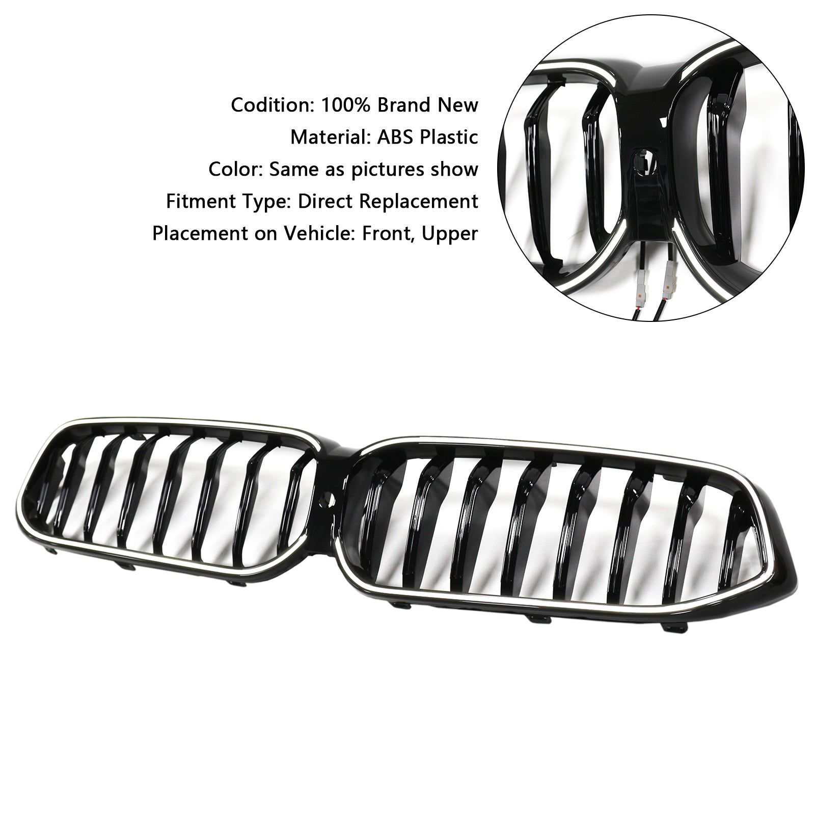 Parrilla frontal tipo riñón para BMW Serie 6 G32 2020-2025, color negro brillante