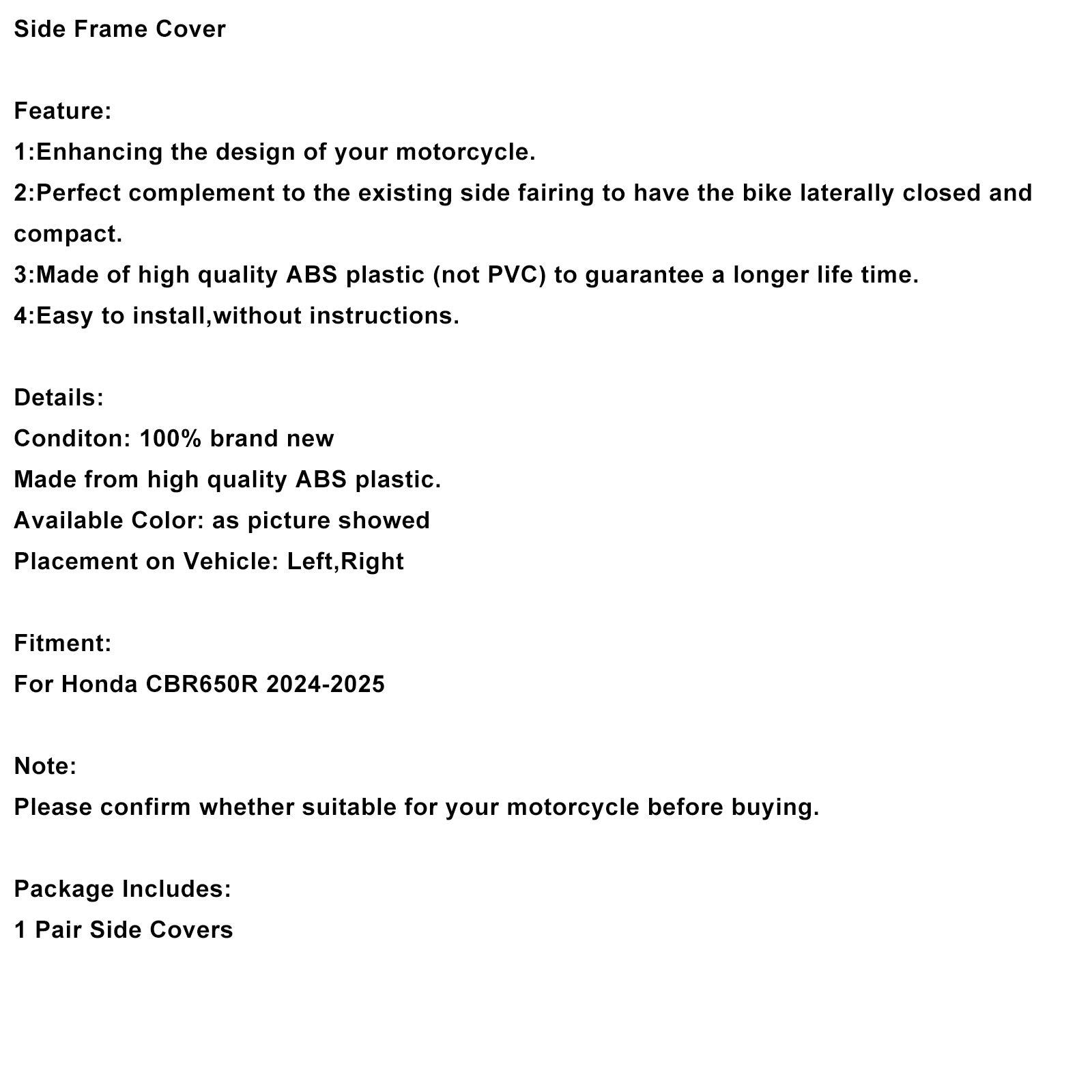 2024-2025 Honda CBR650R Side Frame Panel Protector Fairings Cover