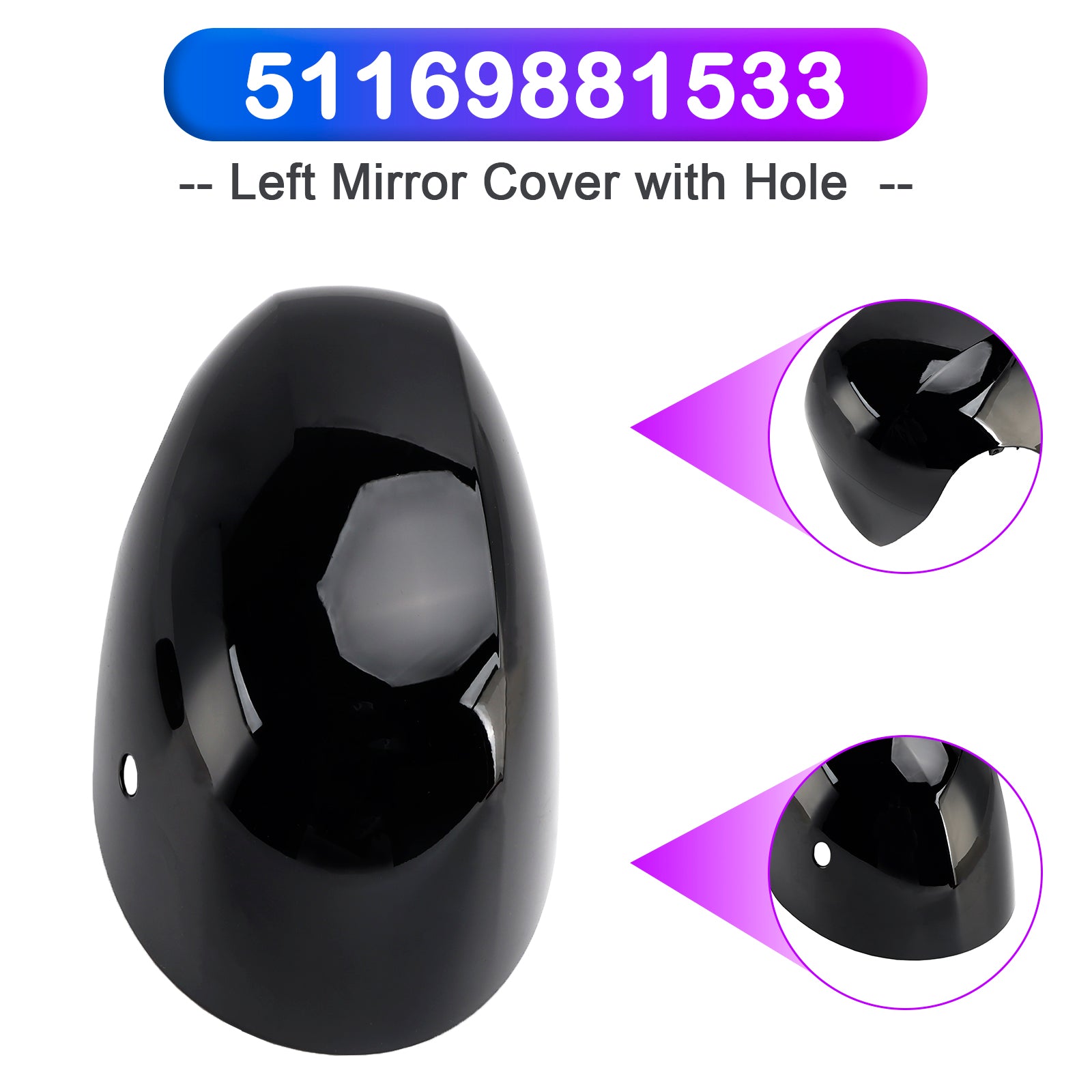 Left Mirror Cover with Hole 51169881533 for MINI Cooper F54 F55 F56 F57 20-24