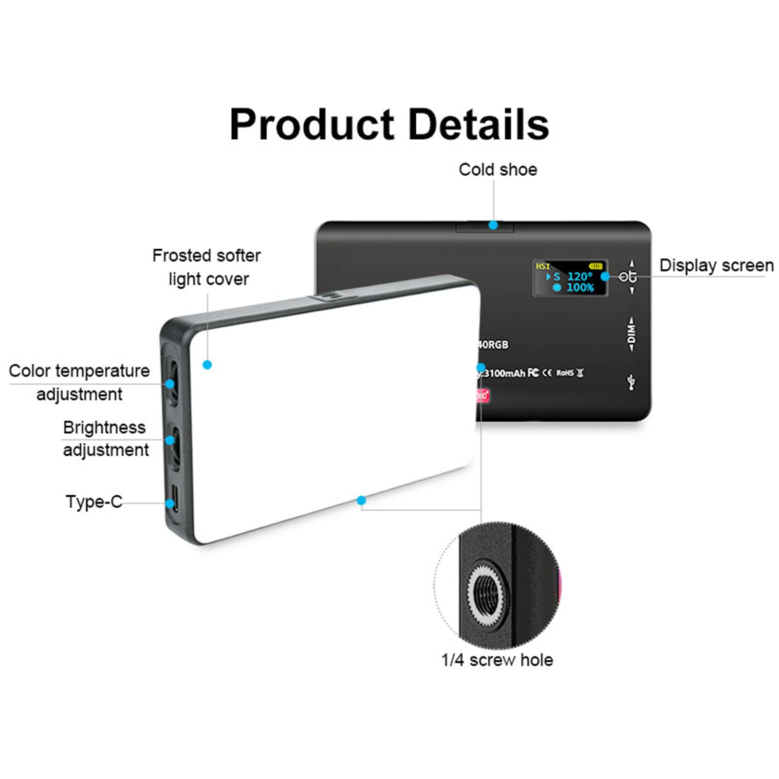 W140 RGB LED-videolampa fyllnadsljus videokamera mobiltelefon live skönhet utomhus