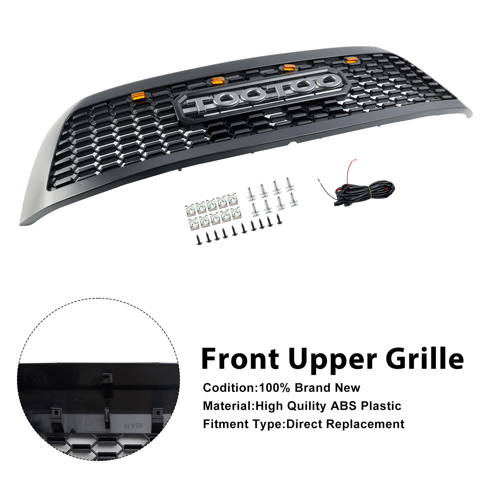 Matte Black Front Bumper Grill Grille Fit Toyota Sequoia 2008-2018 With Led