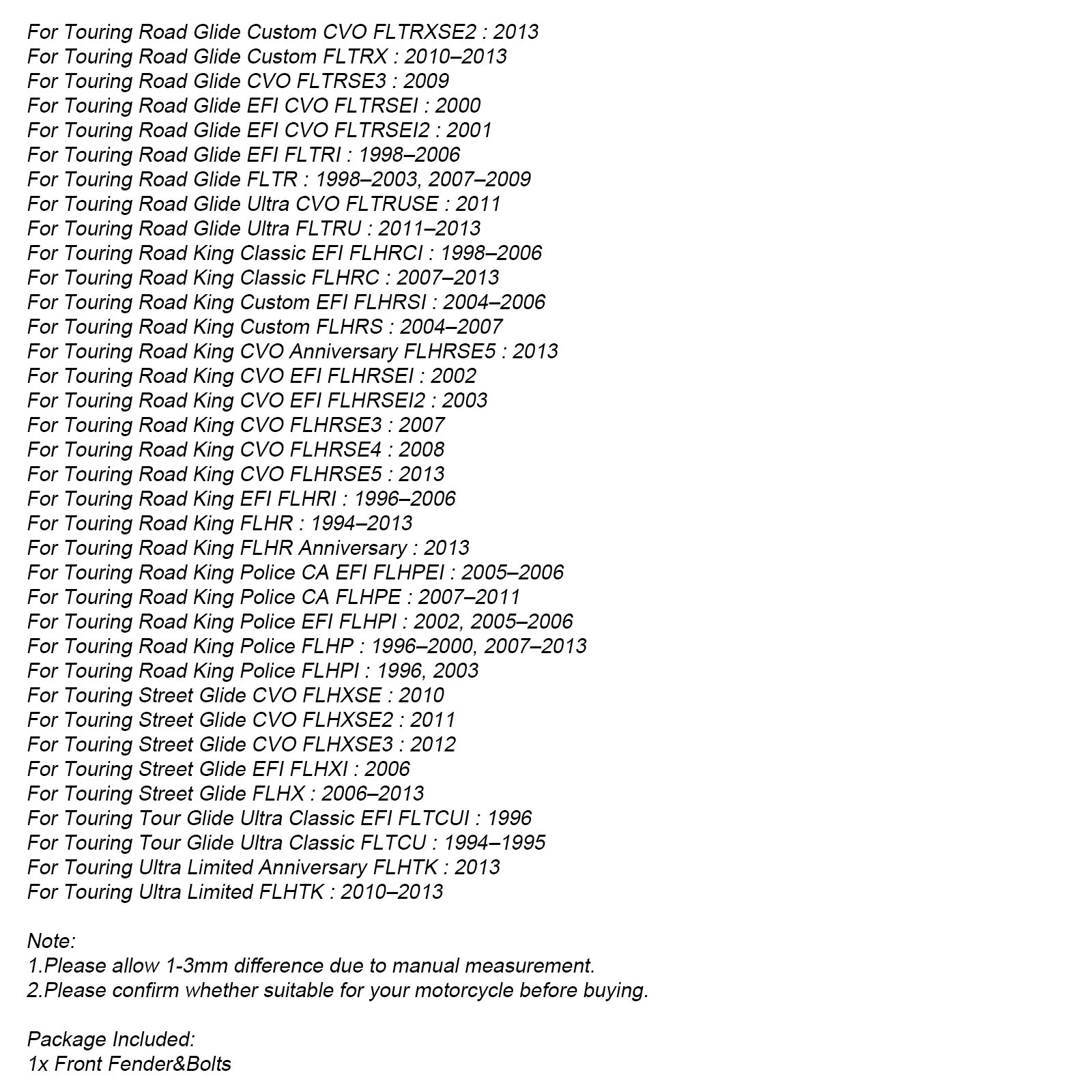 19" Predný blatník ABS pre Touring Electra Street Road Glide Baggers FLHT FLHR