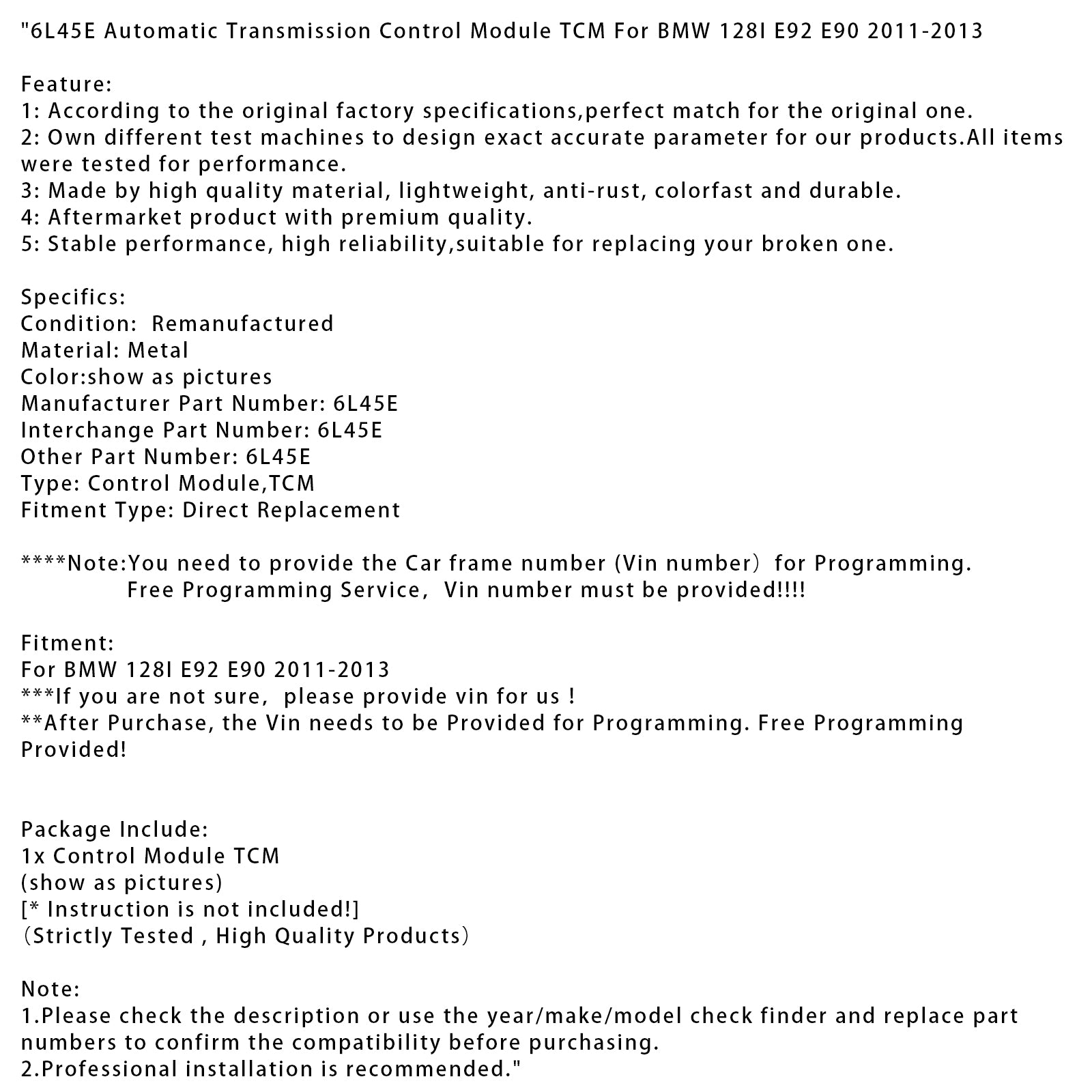 2011-2013 BMW 128i E92 E90 6L45E Automatický prenosový riadiaci modul TCM