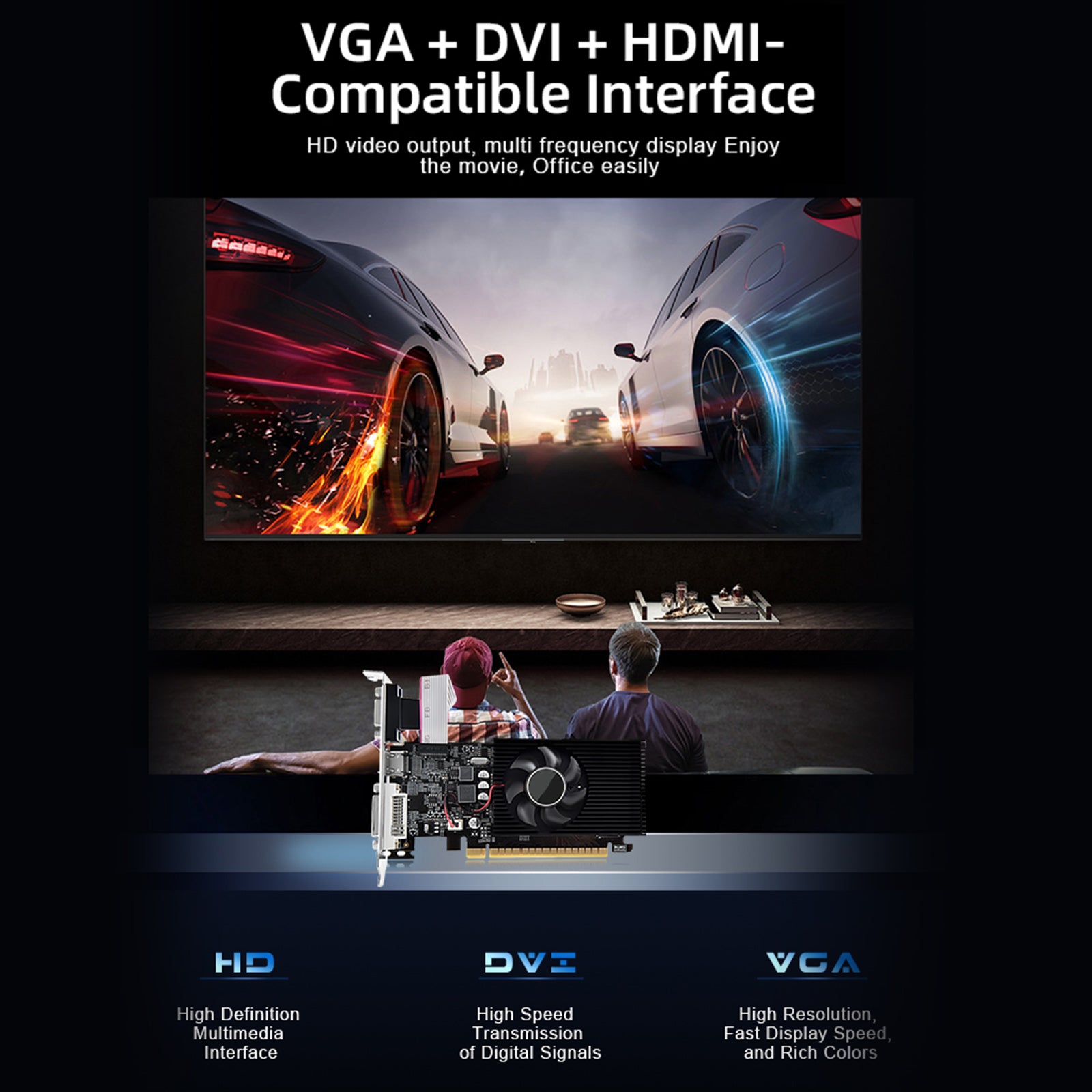 GT730 4G grafische kaart GDDR3 thuiskantoor HD-scherminterface HDMI VGA DVI