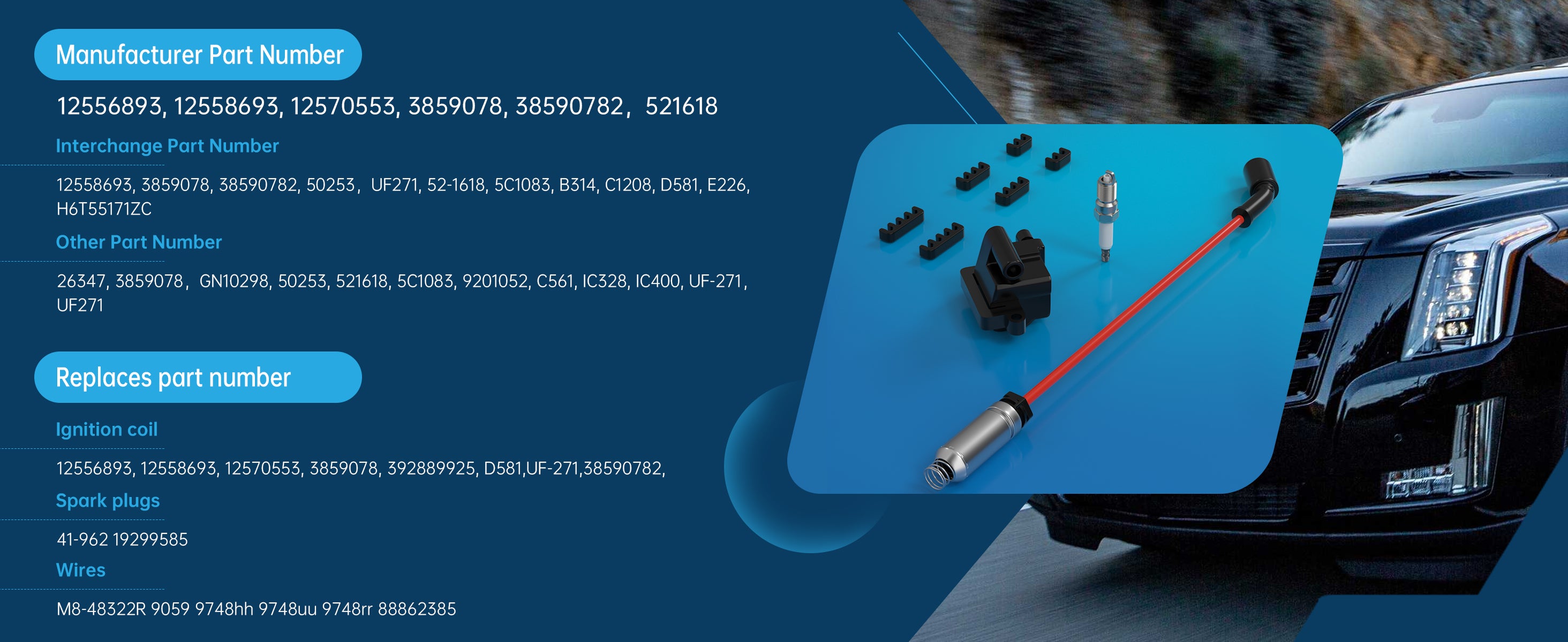 Chevrolet Silverado 2500 GMC Sierra 1500 2500 1999-2007, pacote com 8 bobinas de ignição quadradas & Cabo de vela de ignição