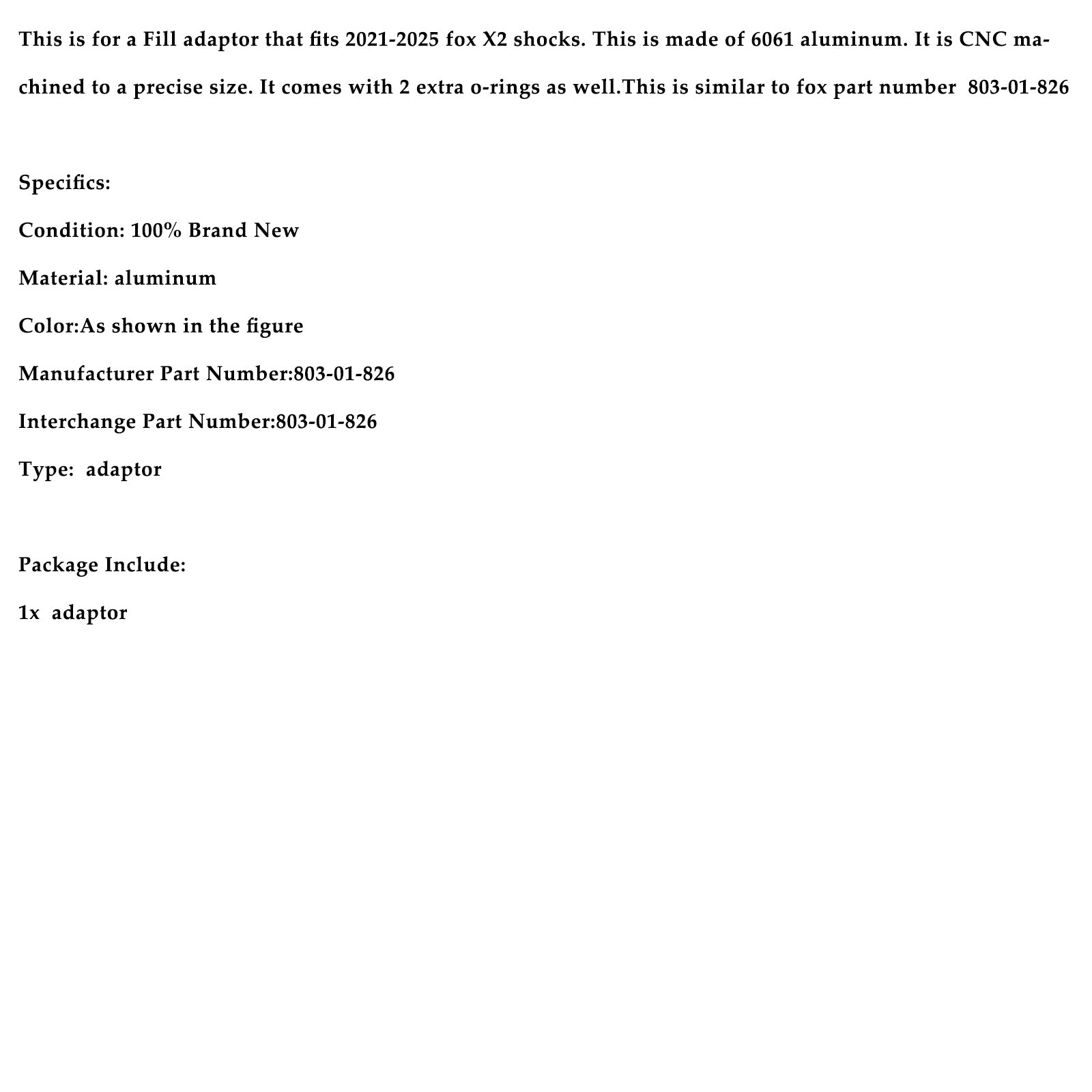 Luftfyllningsadapter - klon av fox #803-01-826-Rezi-ände för Fox X2/DHX2 2021-2025