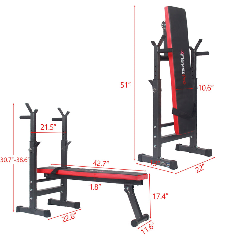 Adjustable Weight Bench Folding Bench Press w/Barbell Rack Pec workout