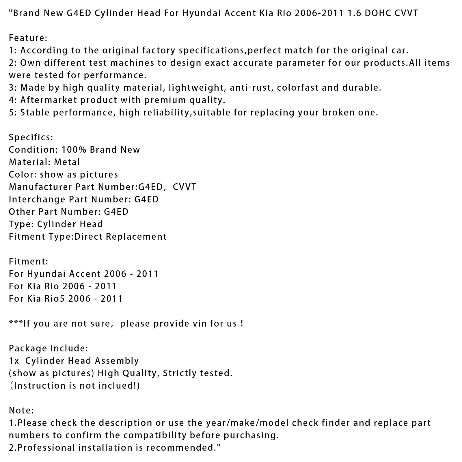 2006-2011Kia Rio Brand New G4ED Cylinder Head