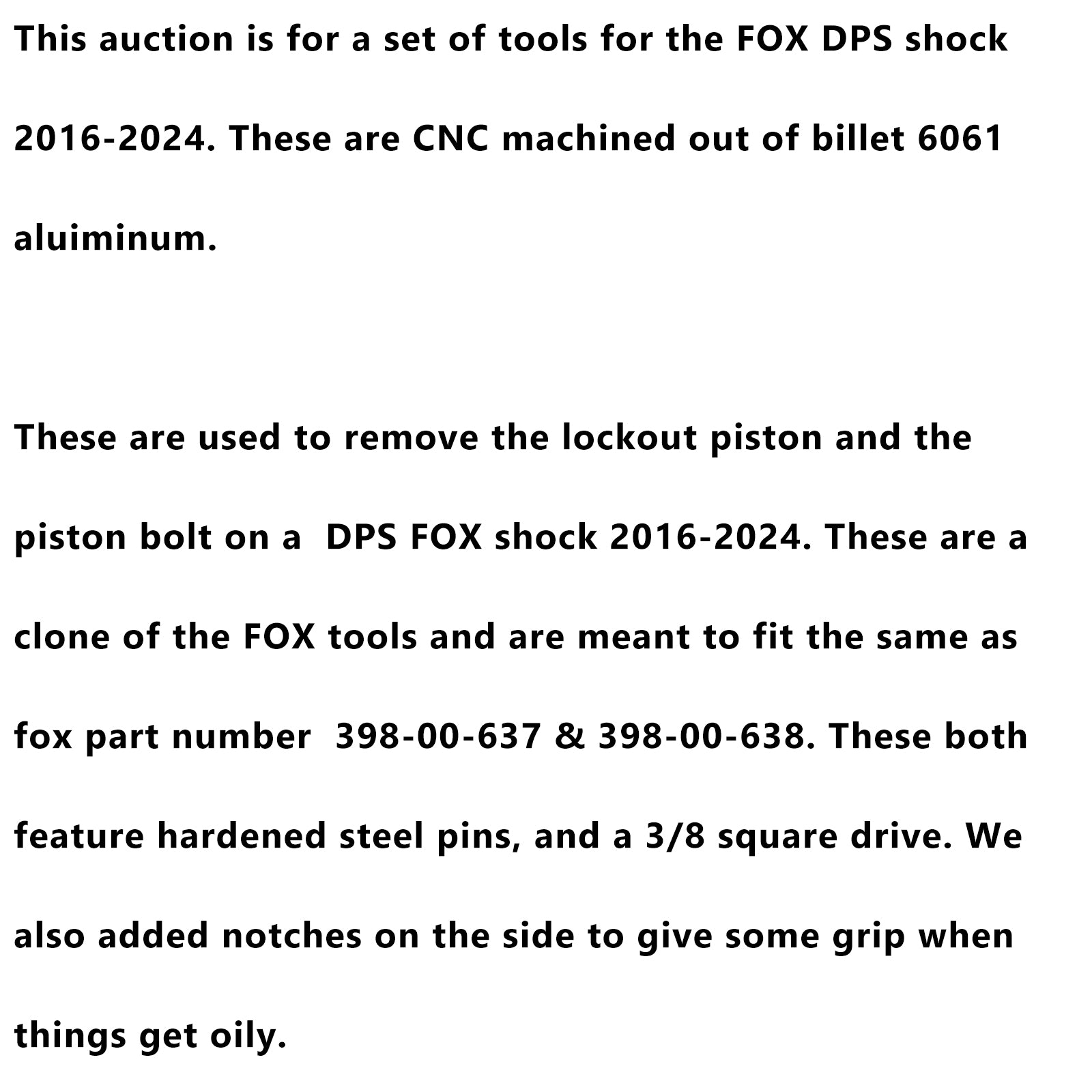 Outils de service de reconstruction d'amortisseurs - pour outils FOX DPS 398-00-638- & 398-00-637