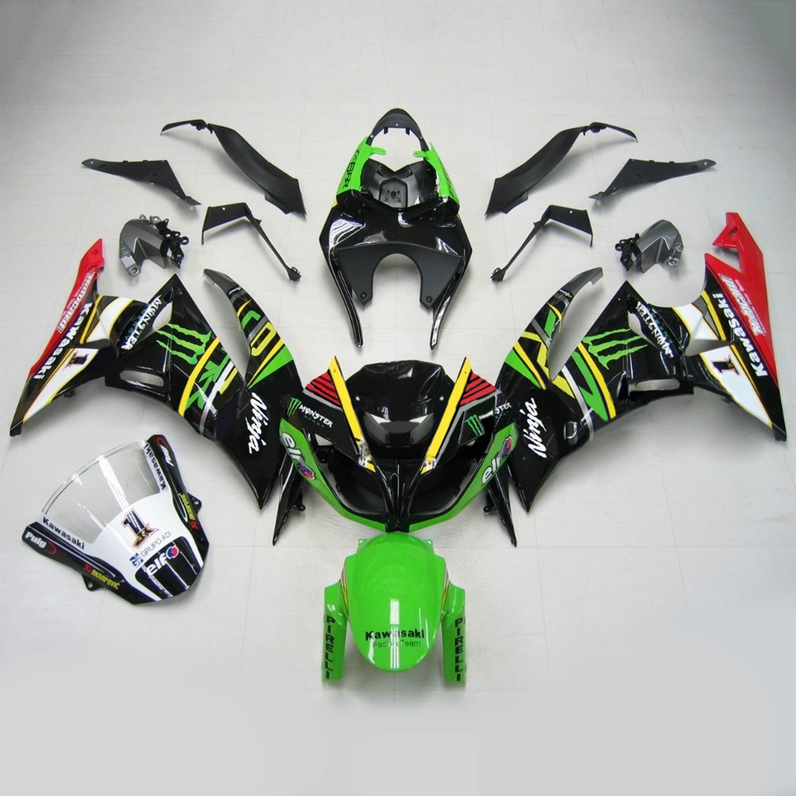 2009-2012 KAWASAKI ZX6R 636 AMOTOPART INJEKTION FAIRING KIT BOODYWORK ABS #116